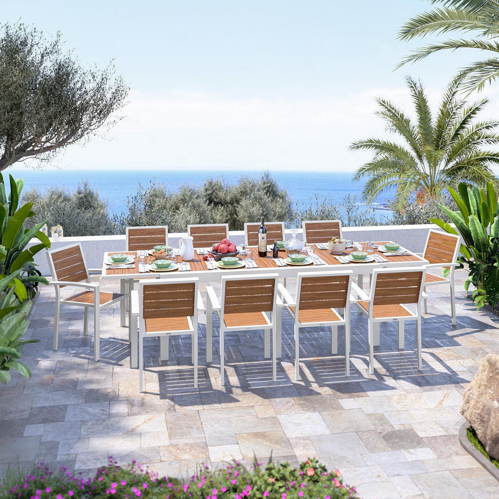 Tavolo allungabile 200/300x100 cm in alluminio bianco con top effetto legno caramello - Carioca Wood