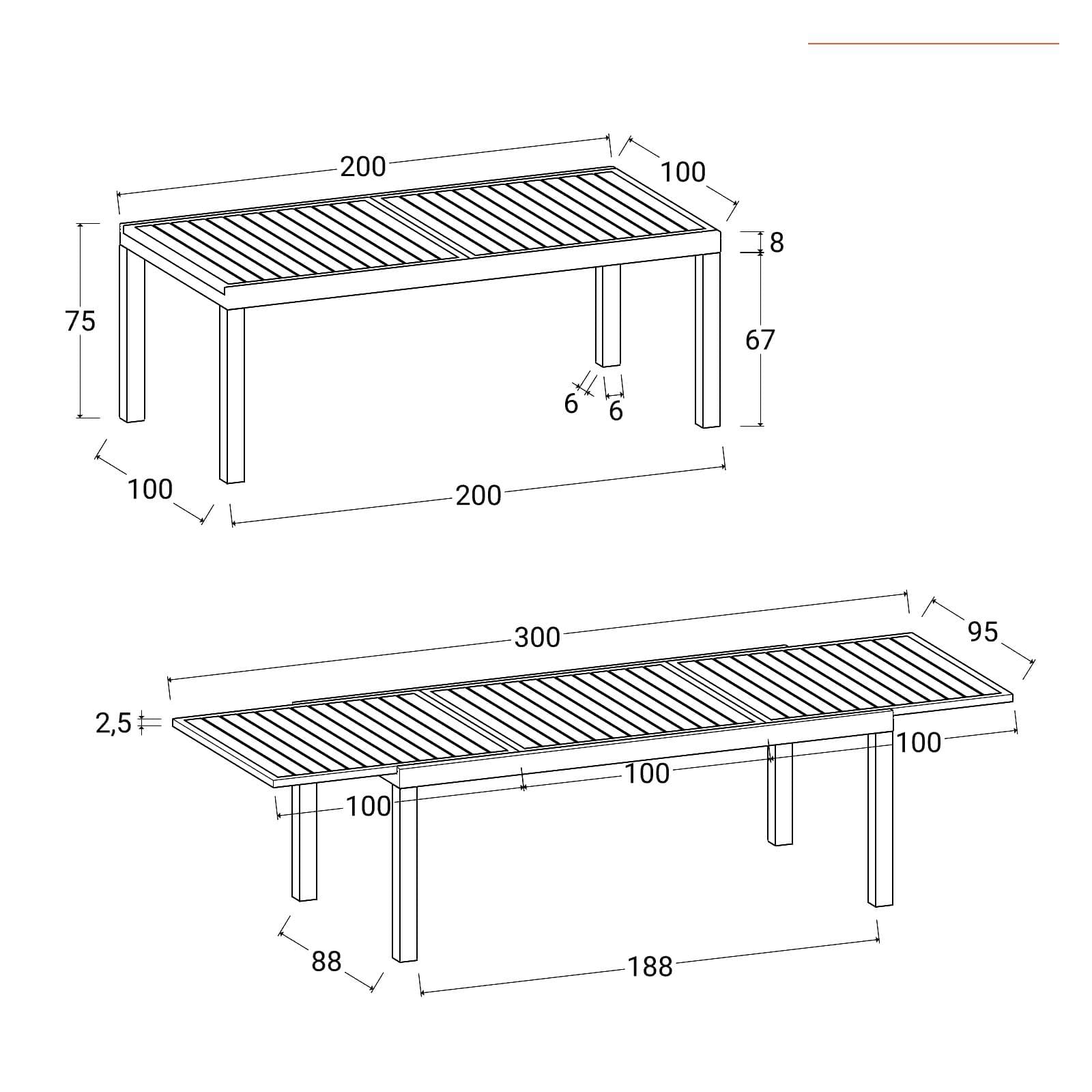 Tavolo allungabile 200/300x100 cm in alluminio bianco con top effetto legno caramello - Carioca Wood