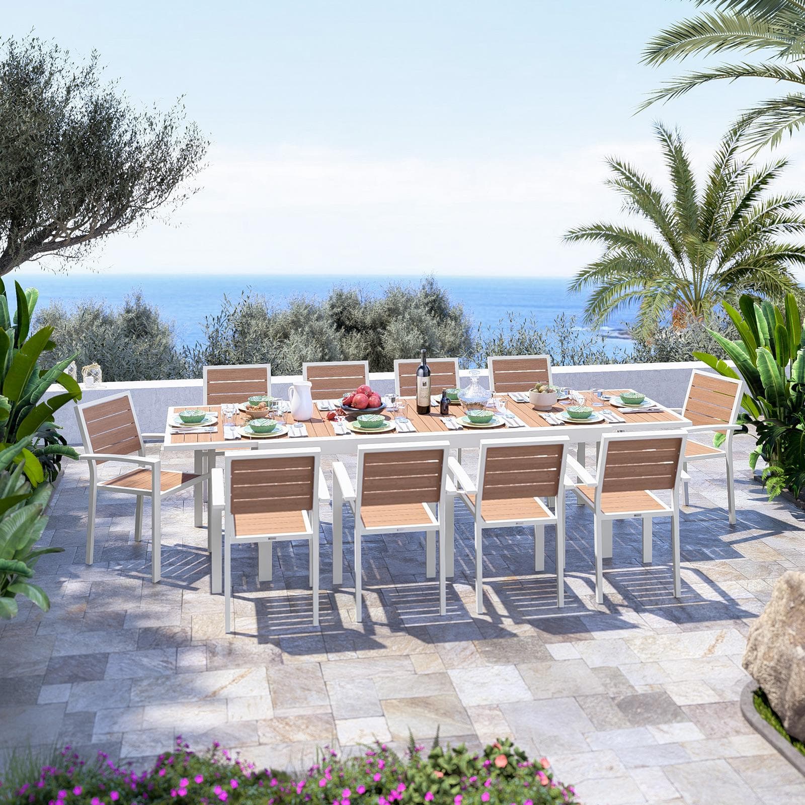 Tavolo allungabile 200/300x100 cm in alluminio bianco con top effetto legno miele - Carioca Wood