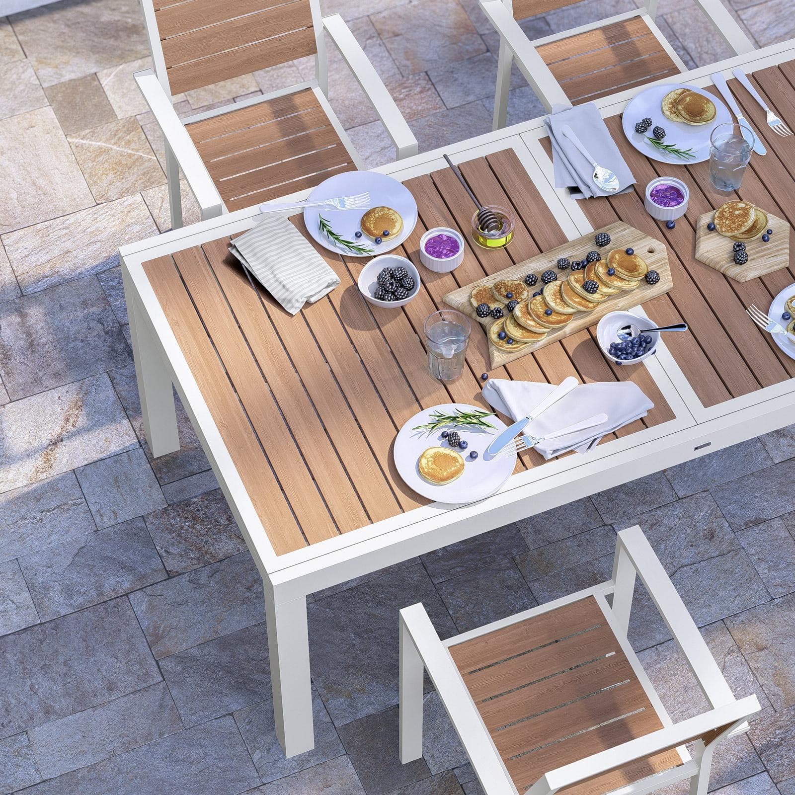 Tavolo allungabile 200/300x100 cm in alluminio bianco con top effetto legno miele - Carioca Wood