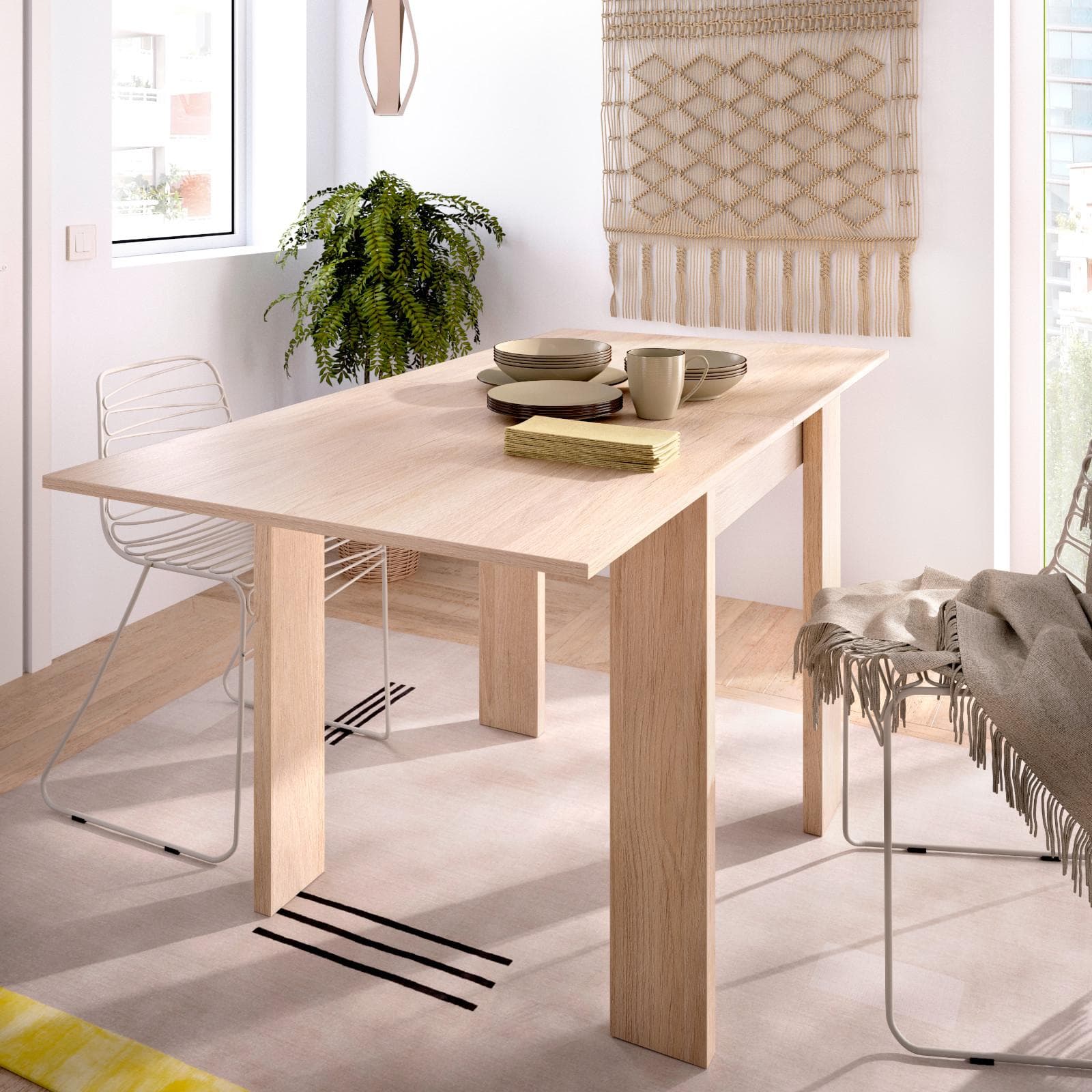 Tavolo allungabile 67-134x67 cm in legno naturale - Kabi
