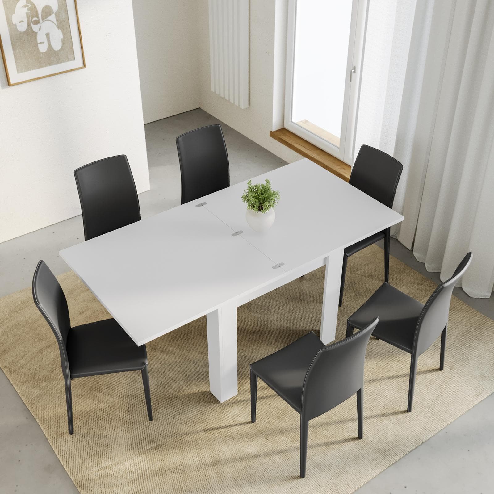 Tavolo allungabile 90-180x90 cm bianco opaco - Riku