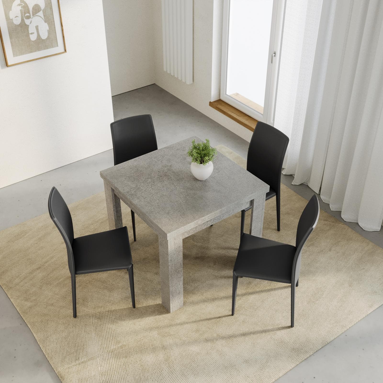 Tavolo allungabile 90-180x90 cm cemento - Riku