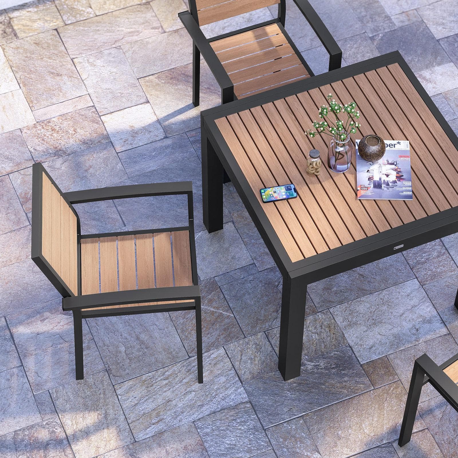 Tavolo allungabile 90/180x90 cm in alluminio antracite con top effetto legno miele - Carioca Wood