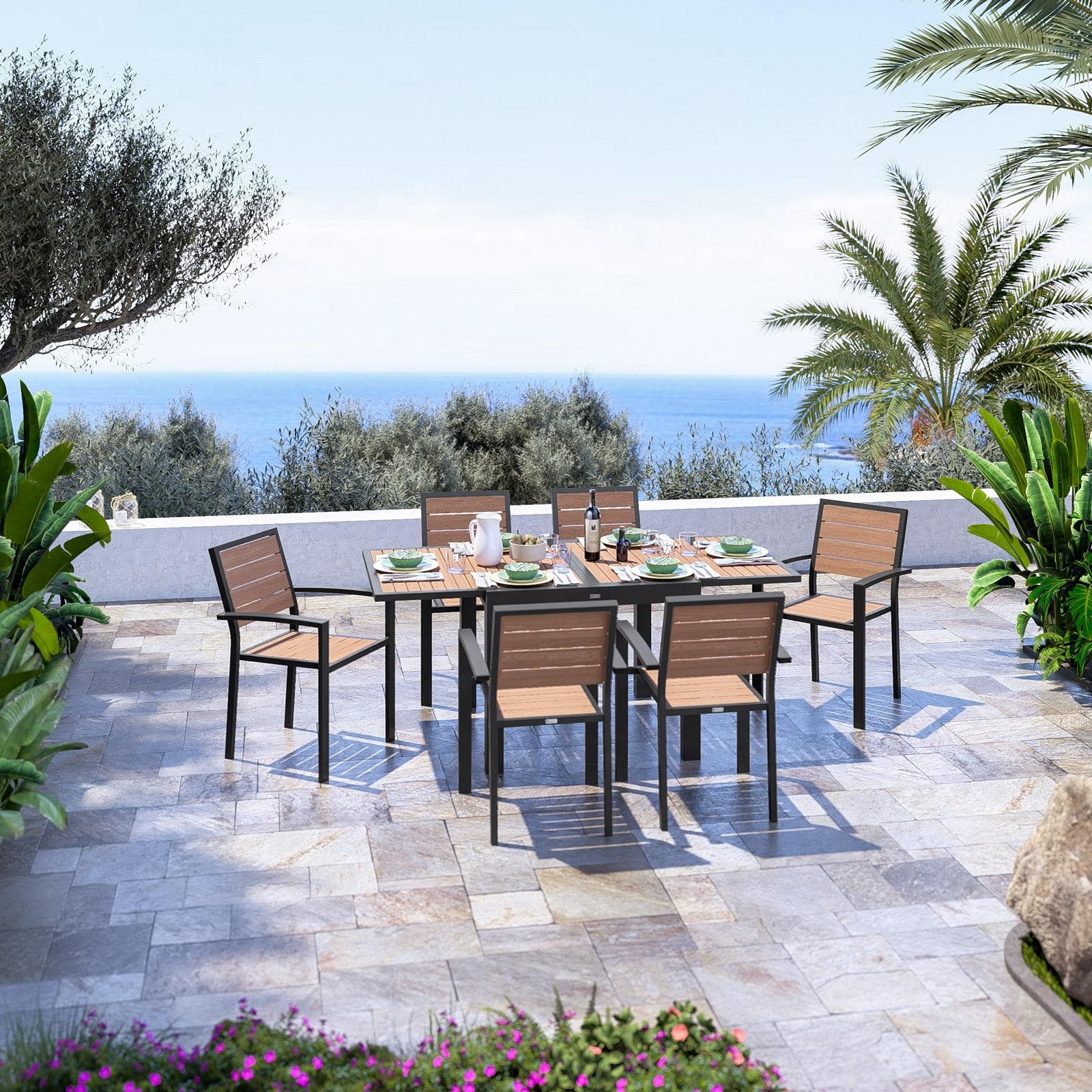 Tavolo allungabile 90/180x90 cm in alluminio antracite con top effetto legno miele - Carioca Wood