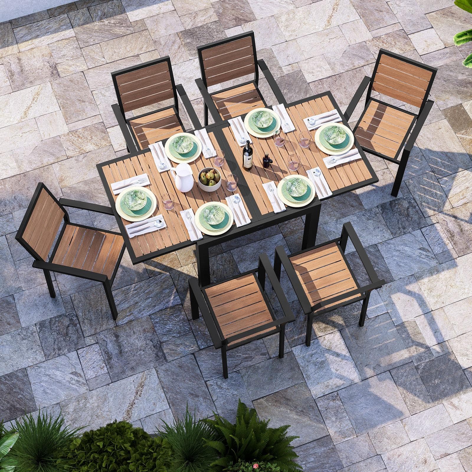 Tavolo allungabile 90/180x90 cm in alluminio antracite con top effetto legno miele - Carioca Wood