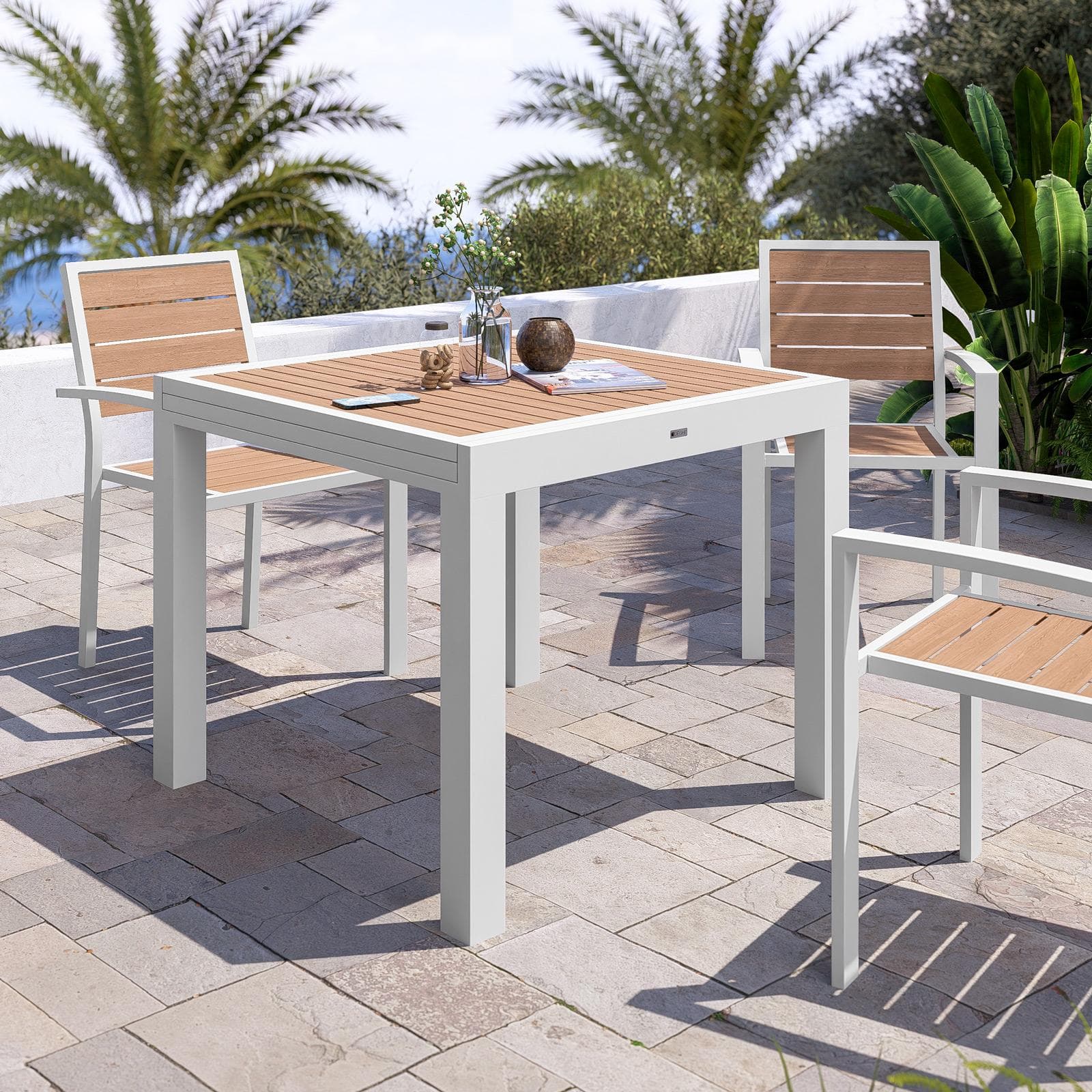 Tavolo allungabile 90/180x90 cm in alluminio bianco con top effetto legno miele - Carioca Wood