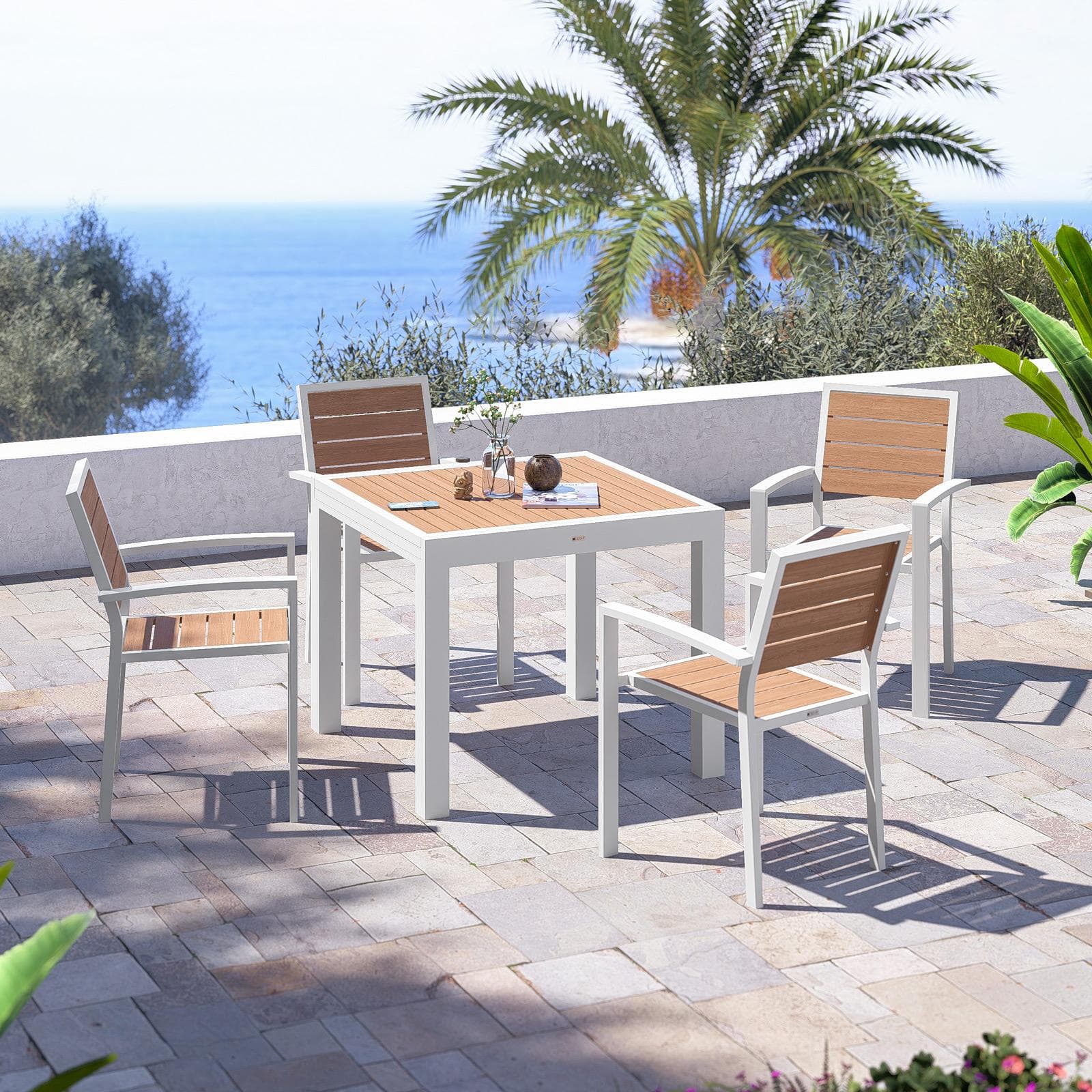 Tavolo allungabile 90/180x90 cm in alluminio bianco con top effetto legno miele - Carioca Wood