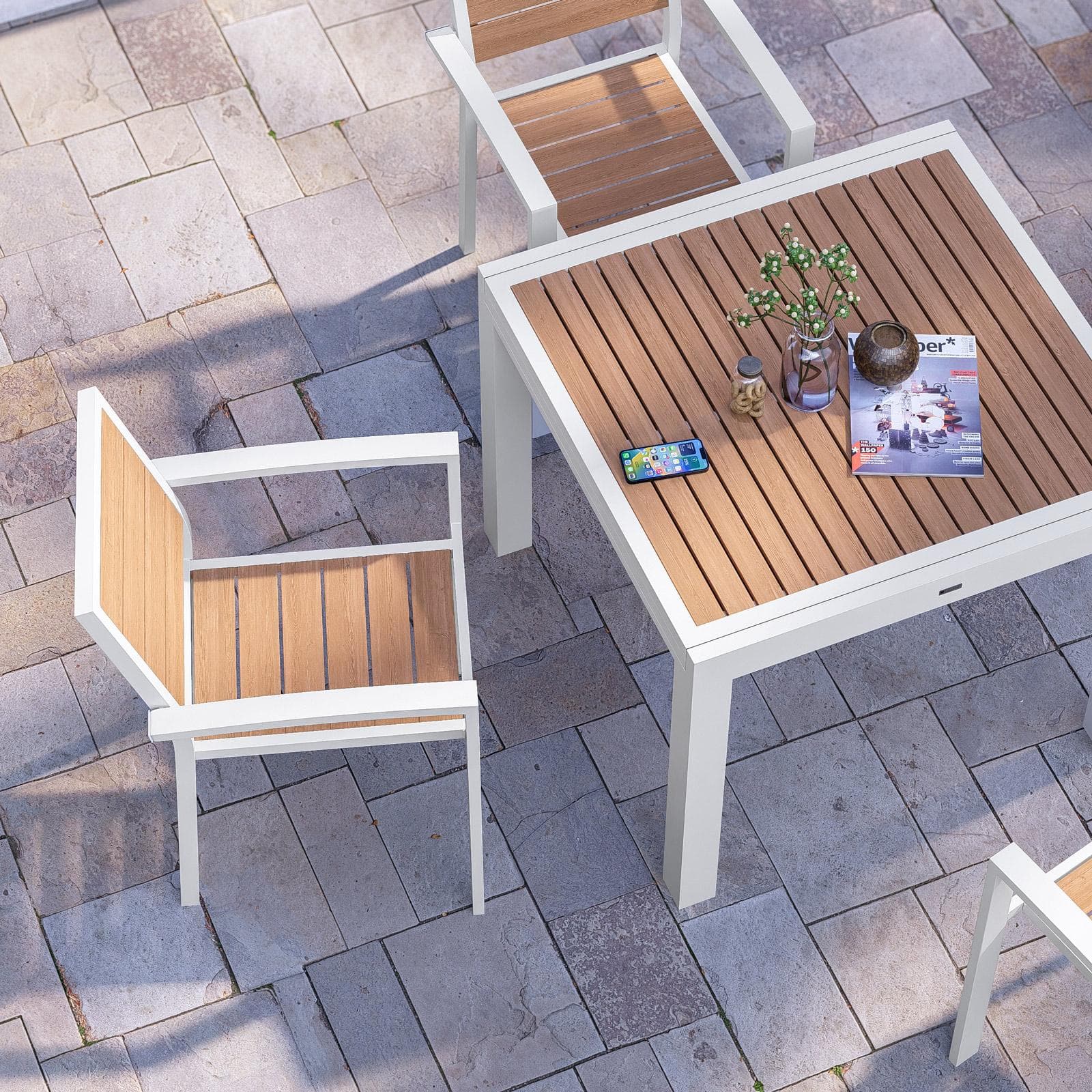 Tavolo allungabile 90/180x90 cm in alluminio bianco con top effetto legno miele - Carioca Wood