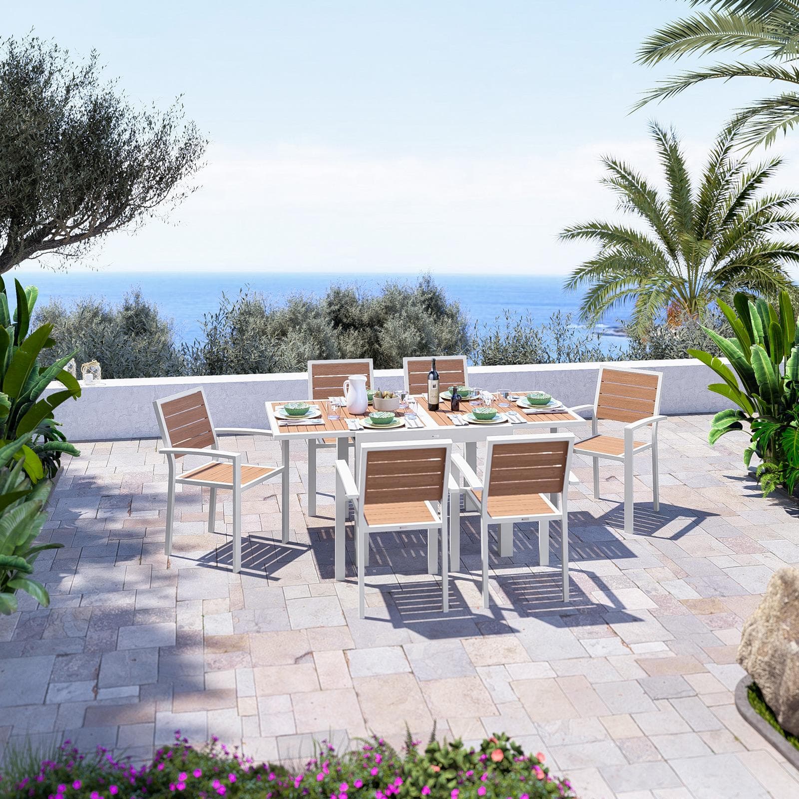 Tavolo allungabile 90/180x90 cm in alluminio bianco con top effetto legno miele - Carioca Wood
