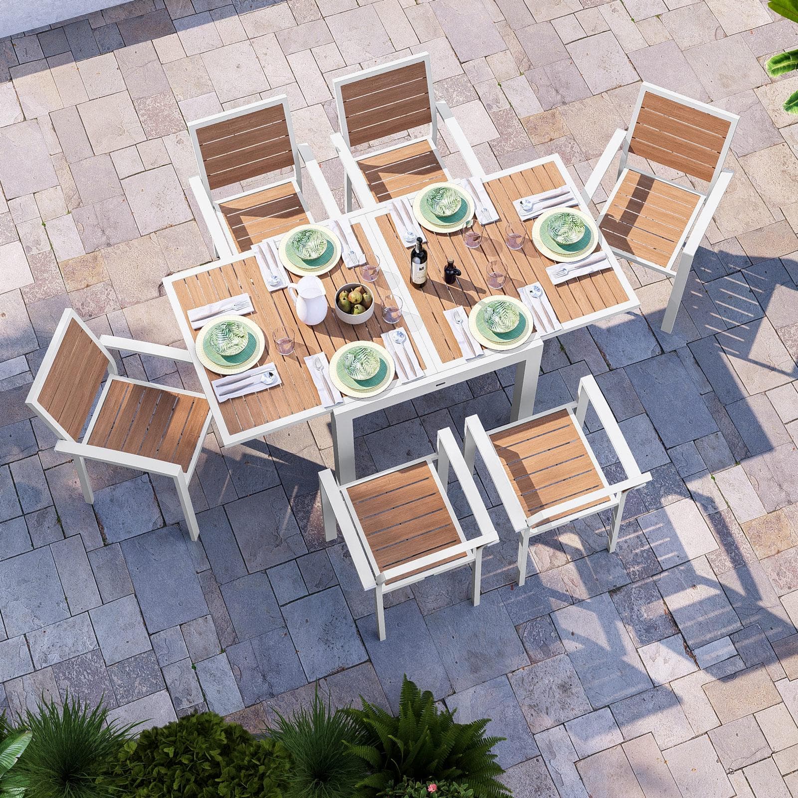Tavolo allungabile 90/180x90 cm in alluminio bianco con top effetto legno miele - Carioca Wood