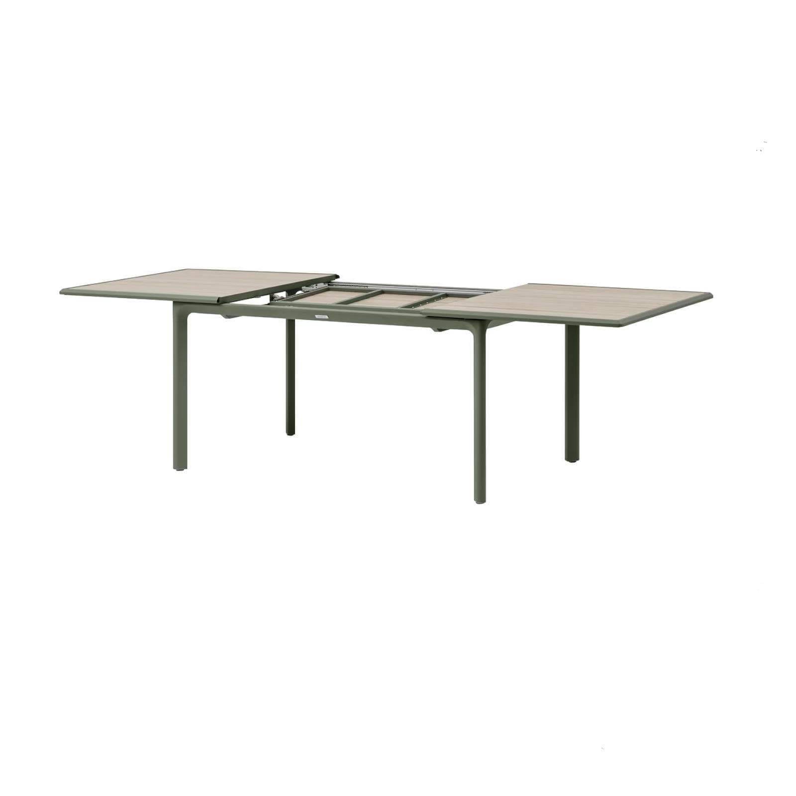 Tavolo allungabile da esterno 170/265x100 cm in alluminio verde alloro con top effetto legno - Dylann