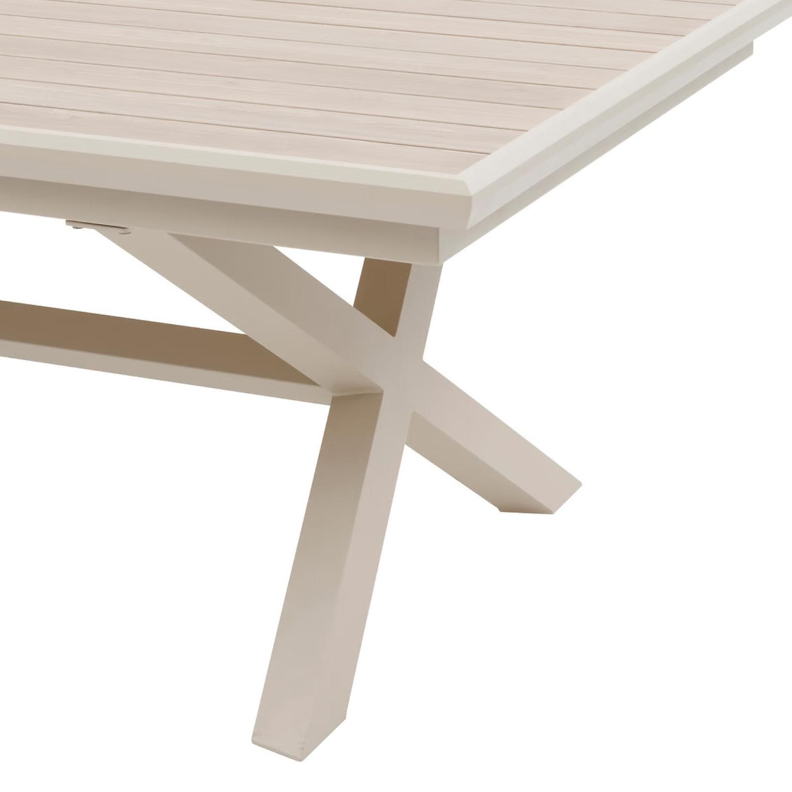 Tavolo allungabile da esterno 220/280x113 cm in alluminio beige con top a doghe effetto legno - Jalime