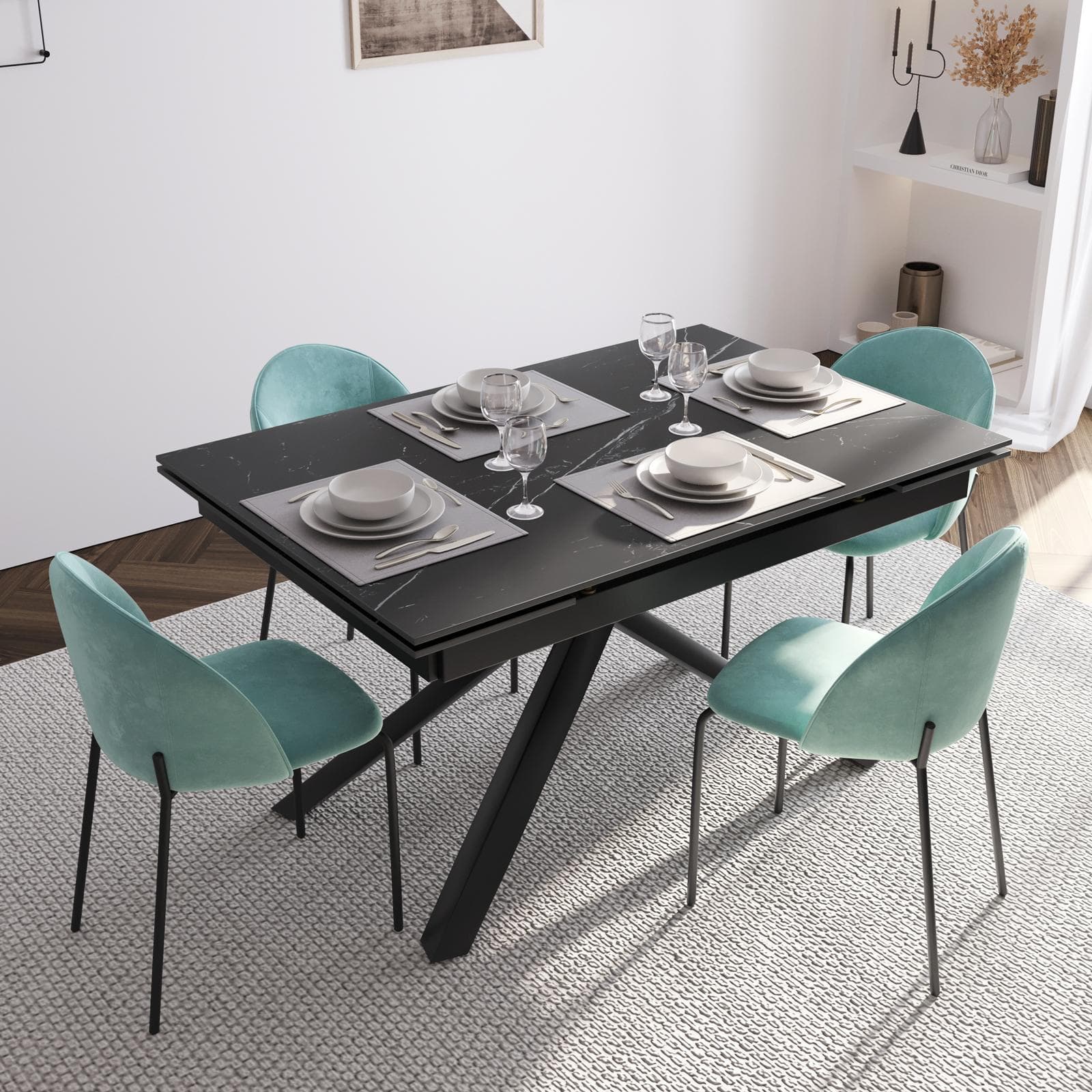 Tavolo allungabile fino a 135-195x90 cm con piano 12 mm in ceramica grigio scuro - Clarence