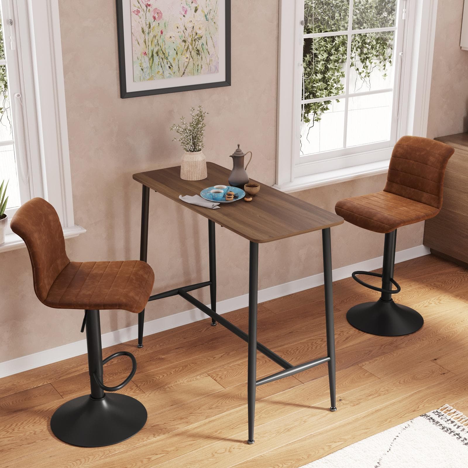 Tavolo alto 120x50 cm con top effetto rovere e struttura in metallo nero - Harvon