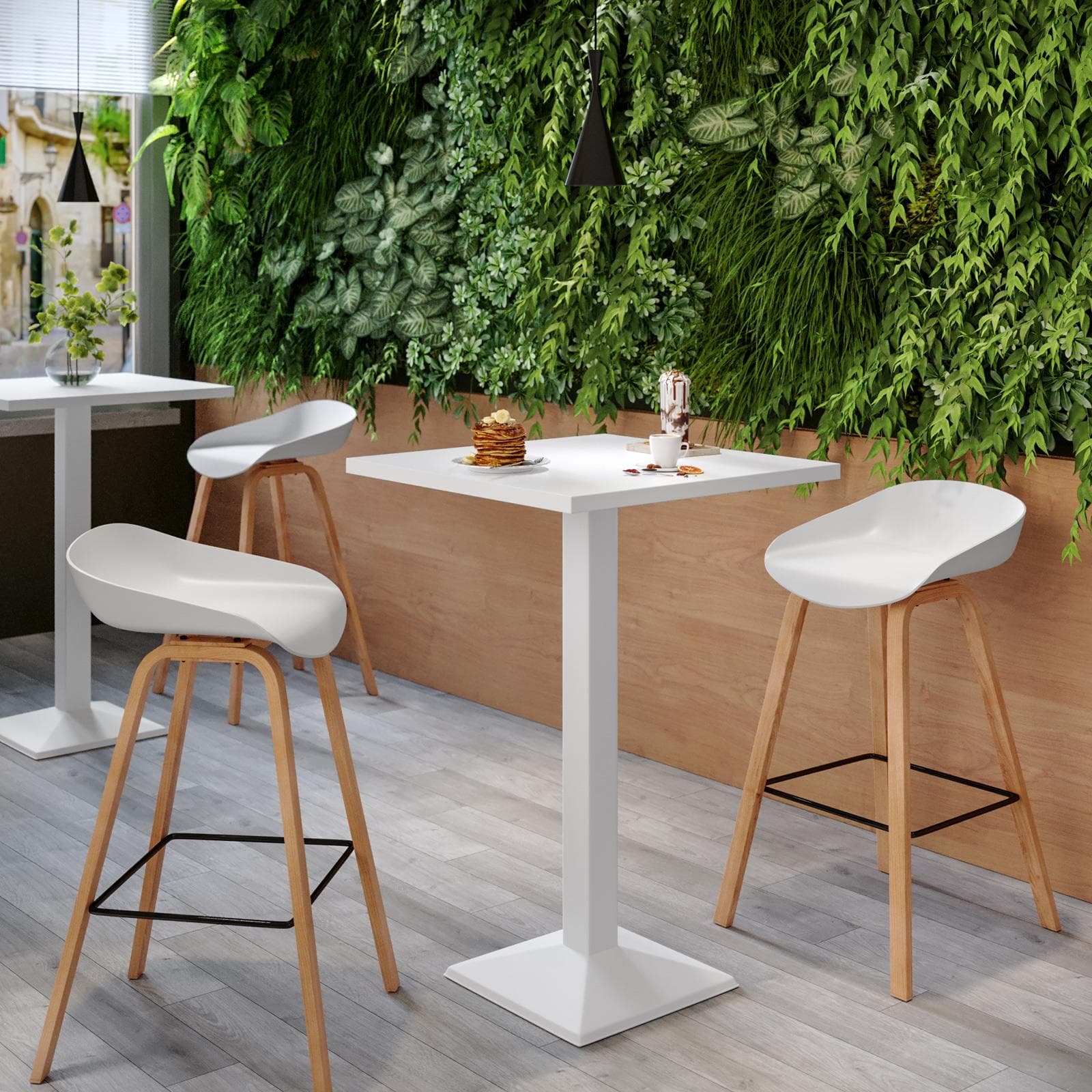 Tavolo alto 60x60 cm top bianco con struttura in metallo bianco - Caio