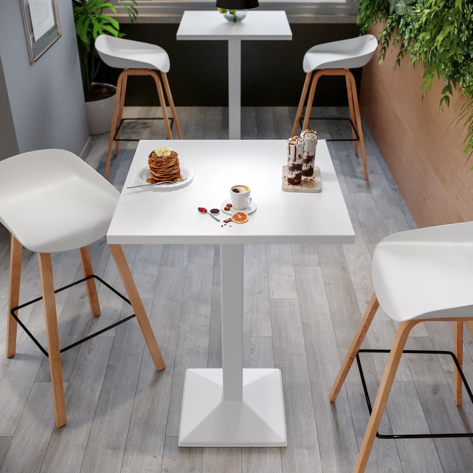 Tavolo alto 60x60 cm top bianco con struttura in metallo bianco - Caio