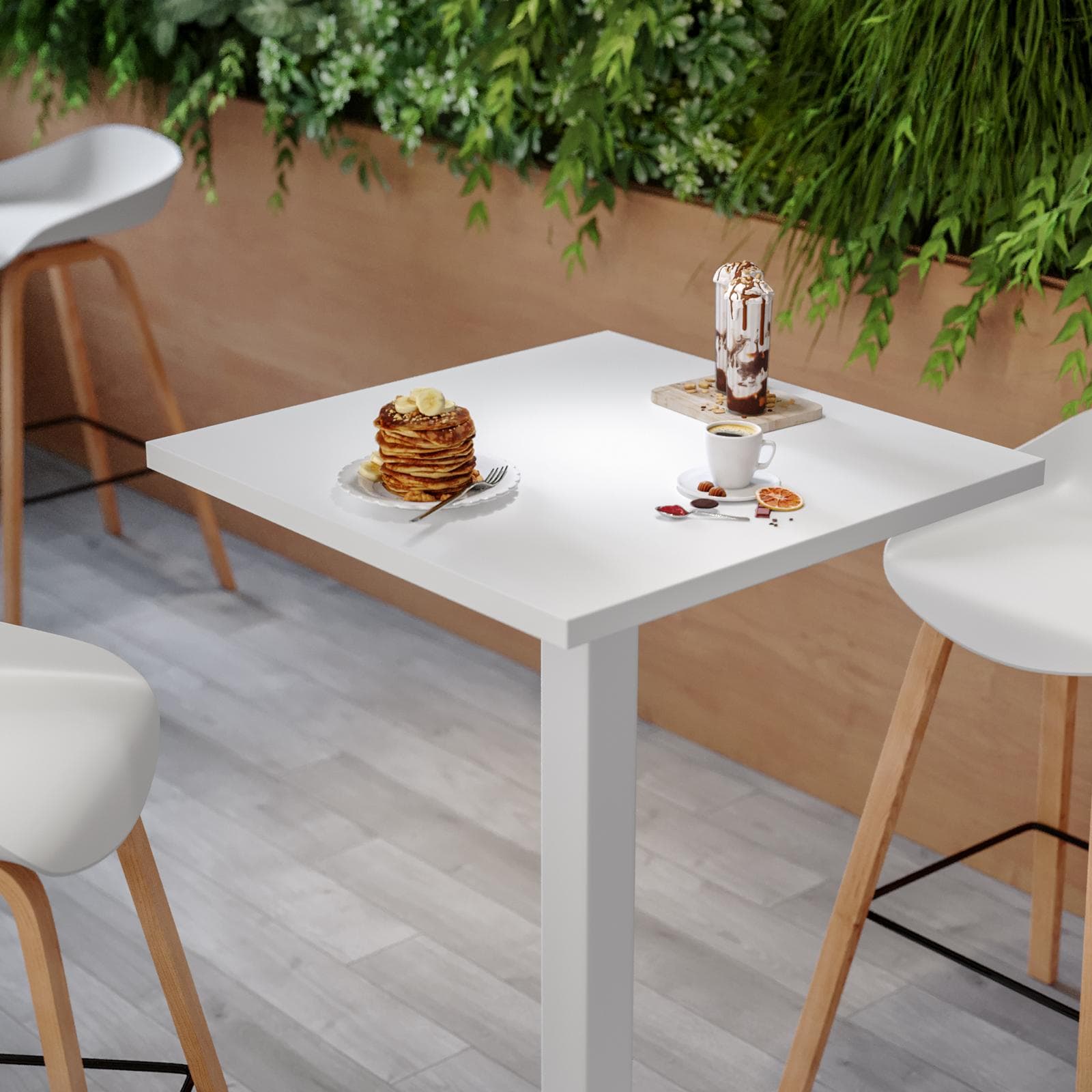 Tavolo alto 60x60 cm top bianco con struttura in metallo bianco - Caio