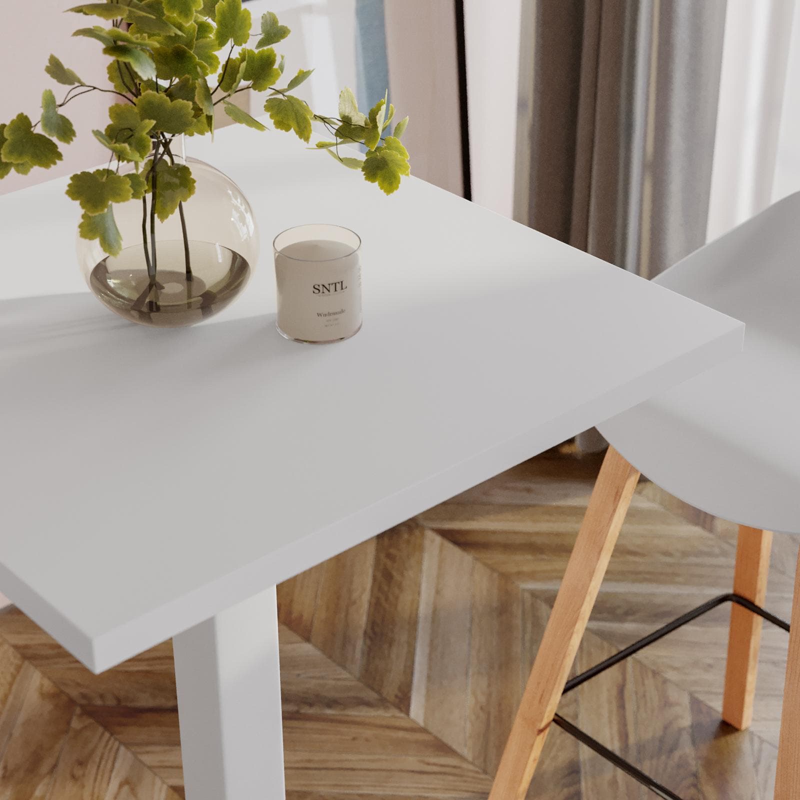 Tavolo alto 60x60 cm top bianco con struttura in metallo bianco - Caio