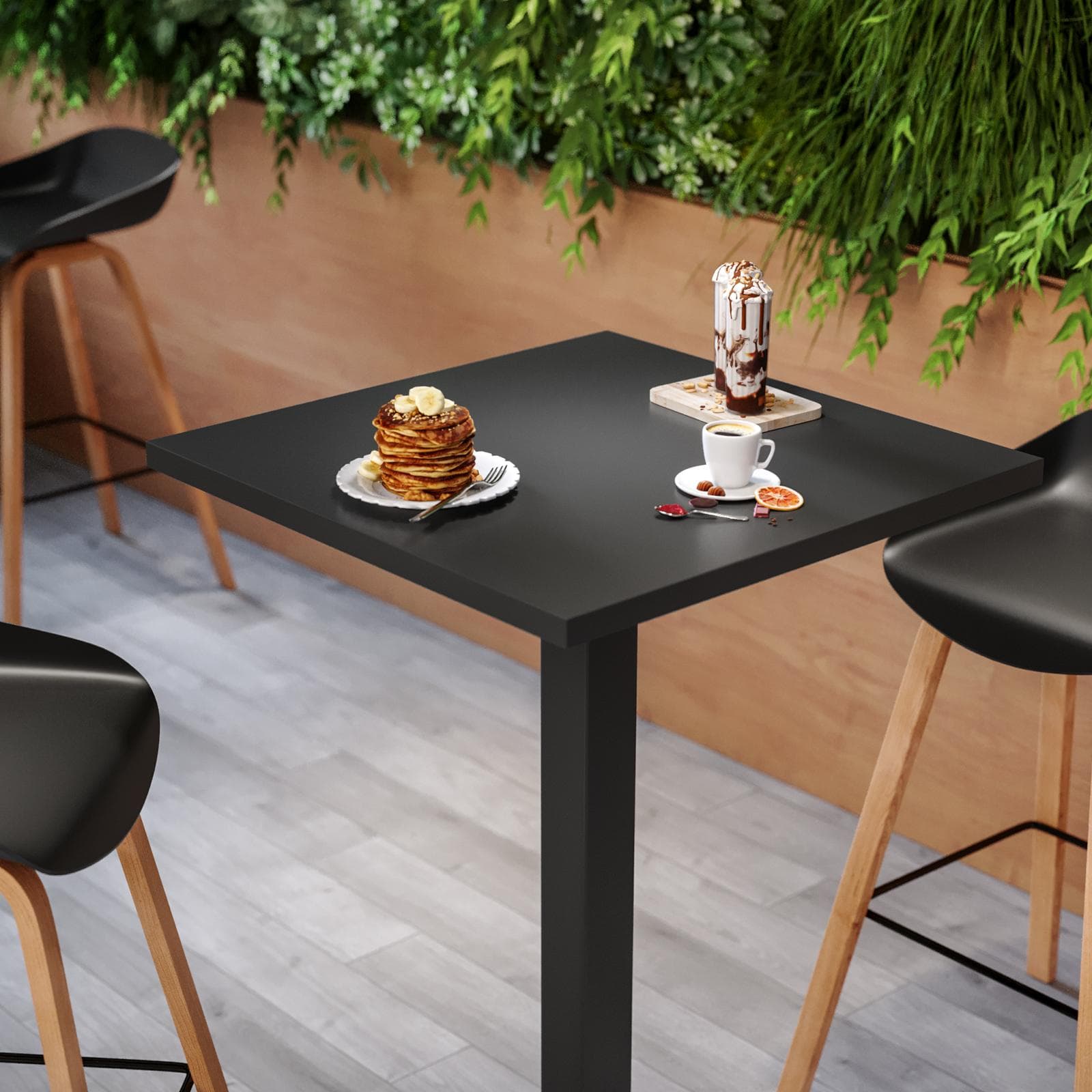 Tavolo alto 60x60 cm top nero con struttura in metallo nero - Caio