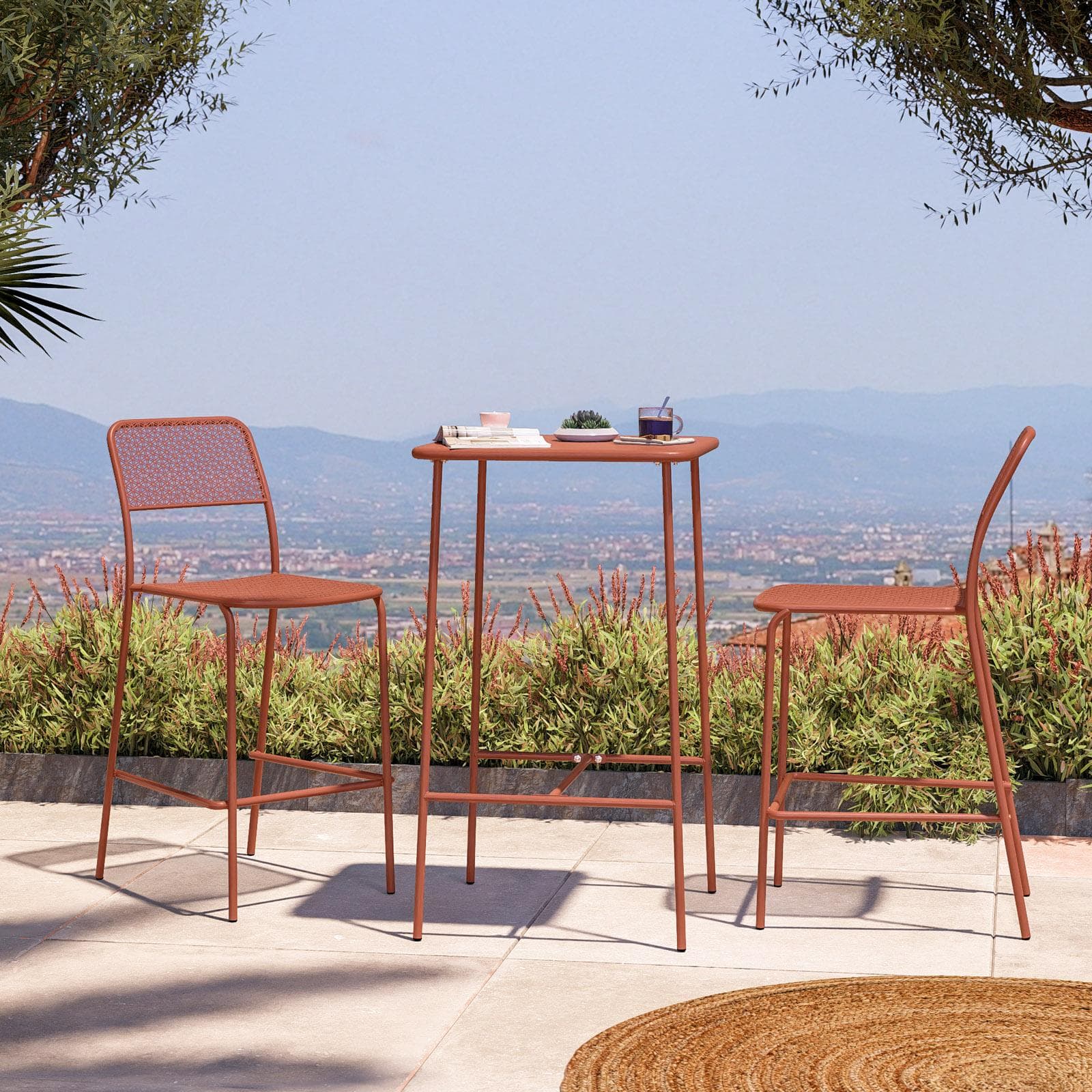 Tavolo alto da esterno 60x60 cm in acciaio terracotta - Faber