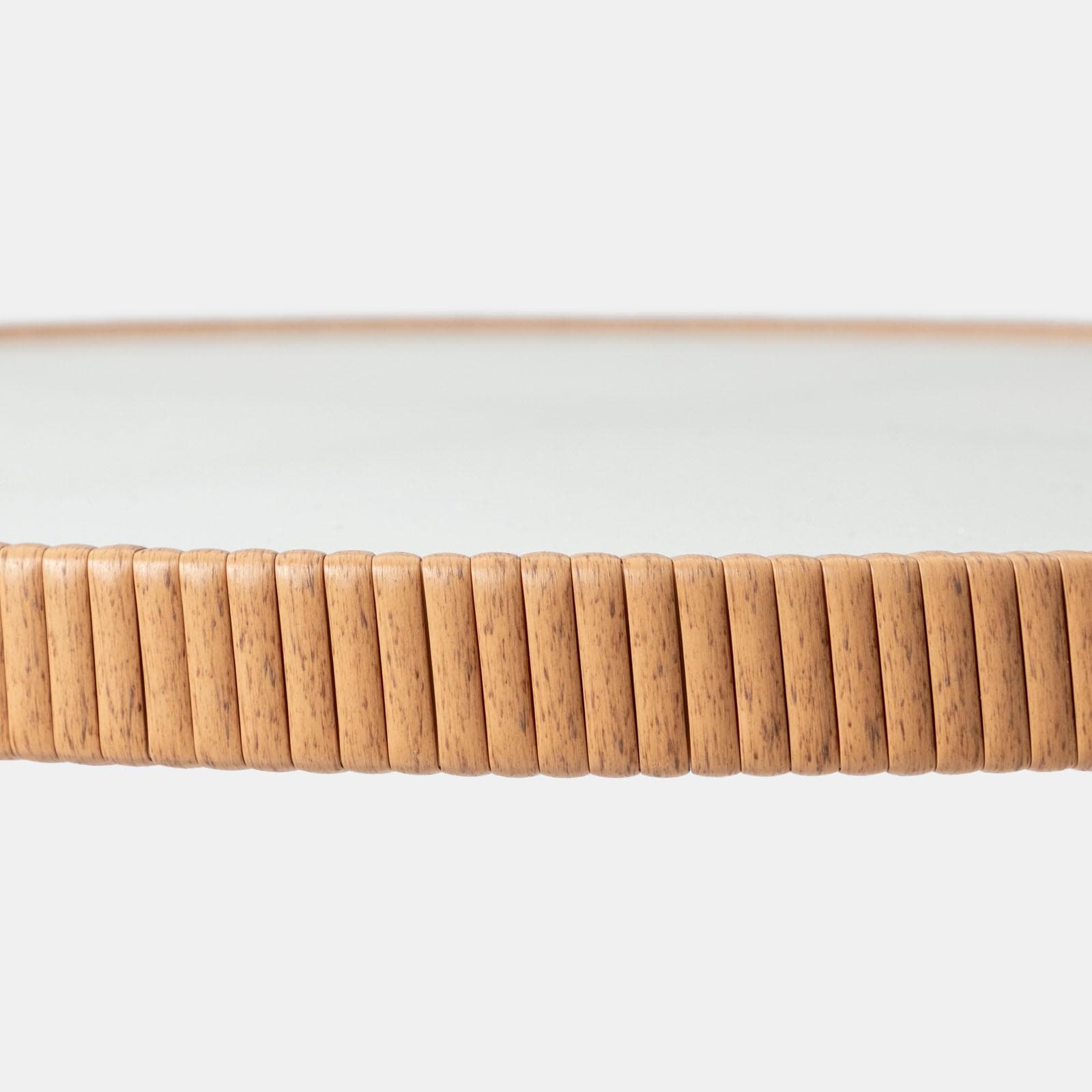 Tavolo alto da esterno rotondo 70 cm in acciaio bianco polyrattan naturale e top in vetro - Griel