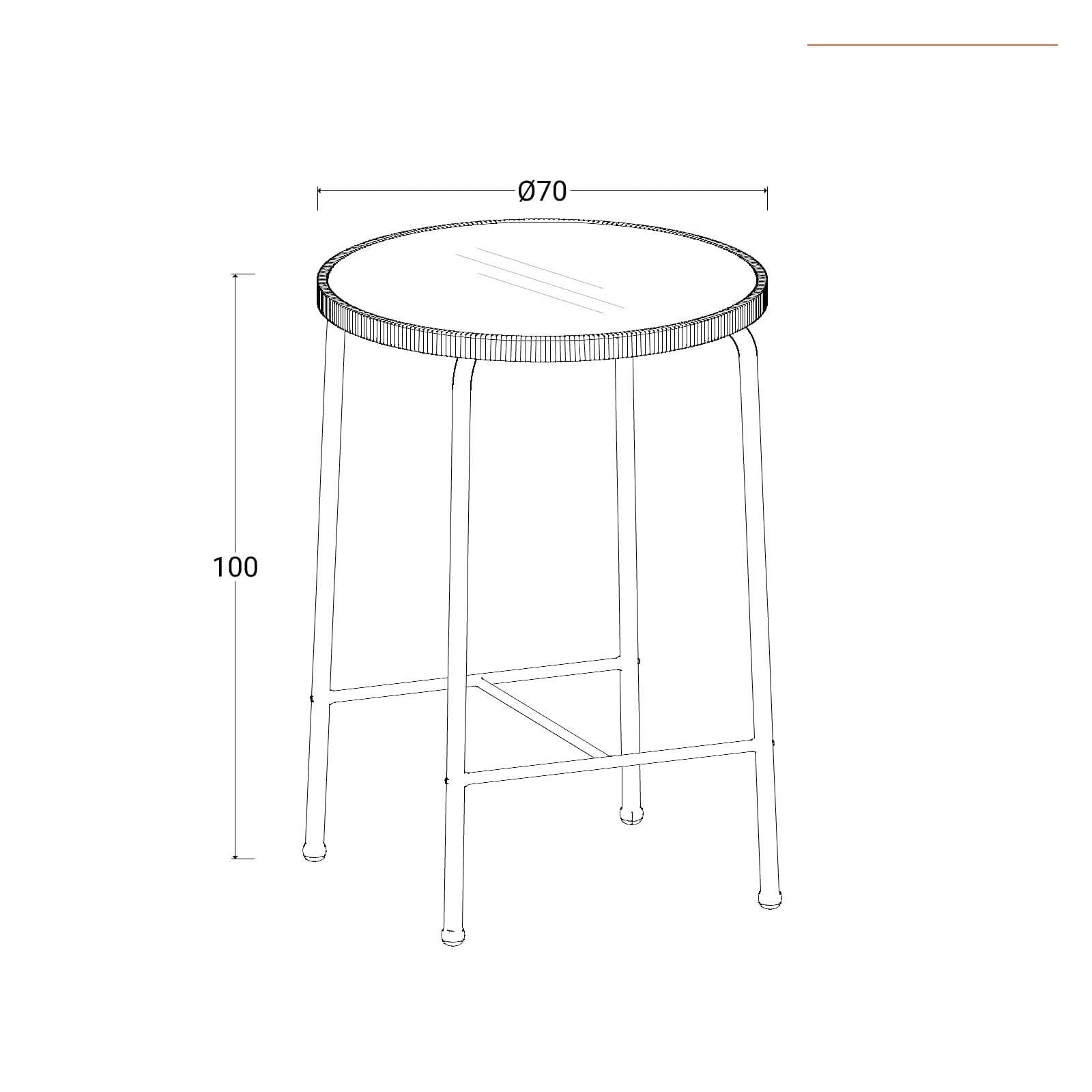 Tavolo alto da esterno rotondo 70 cm in acciaio bianco polyrattan naturale e top in vetro - Griel