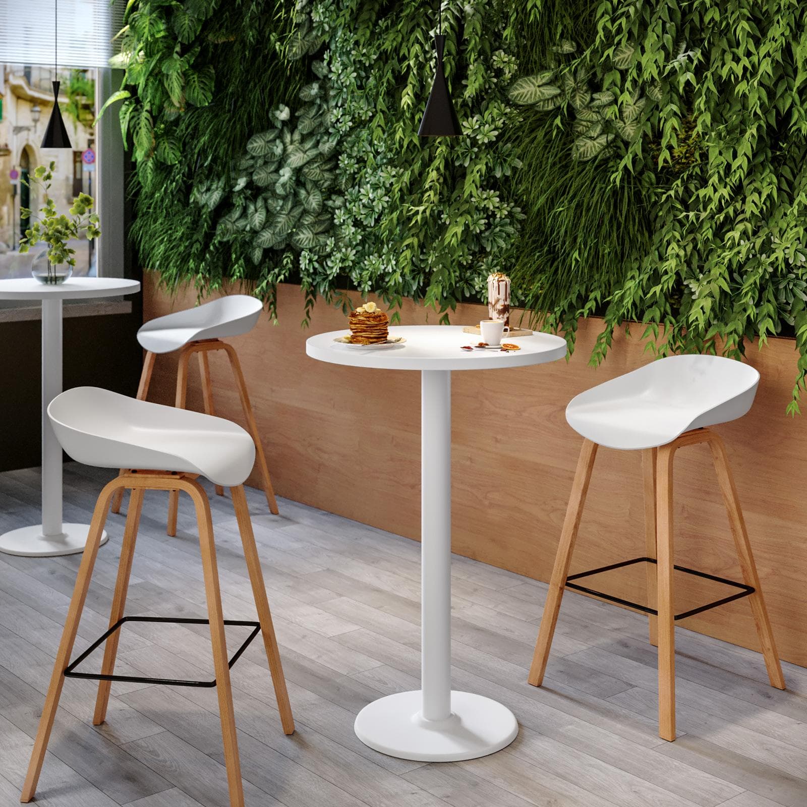 Tavolo alto rotondo 60 cm top bianco con struttura in metallo bianco - Caio