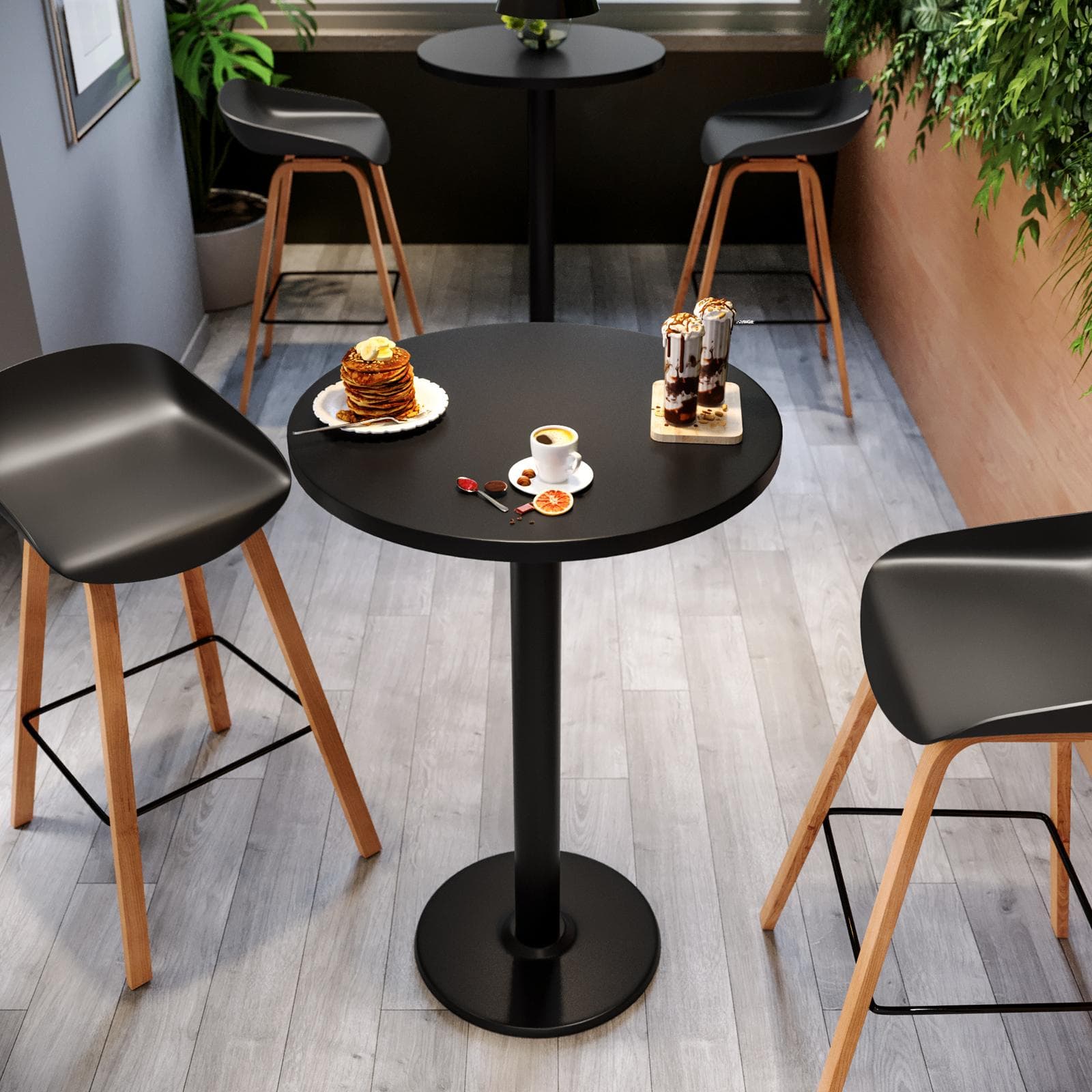 Tavolo alto rotondo 60 cm top nero con struttura in metallo nero - Caio