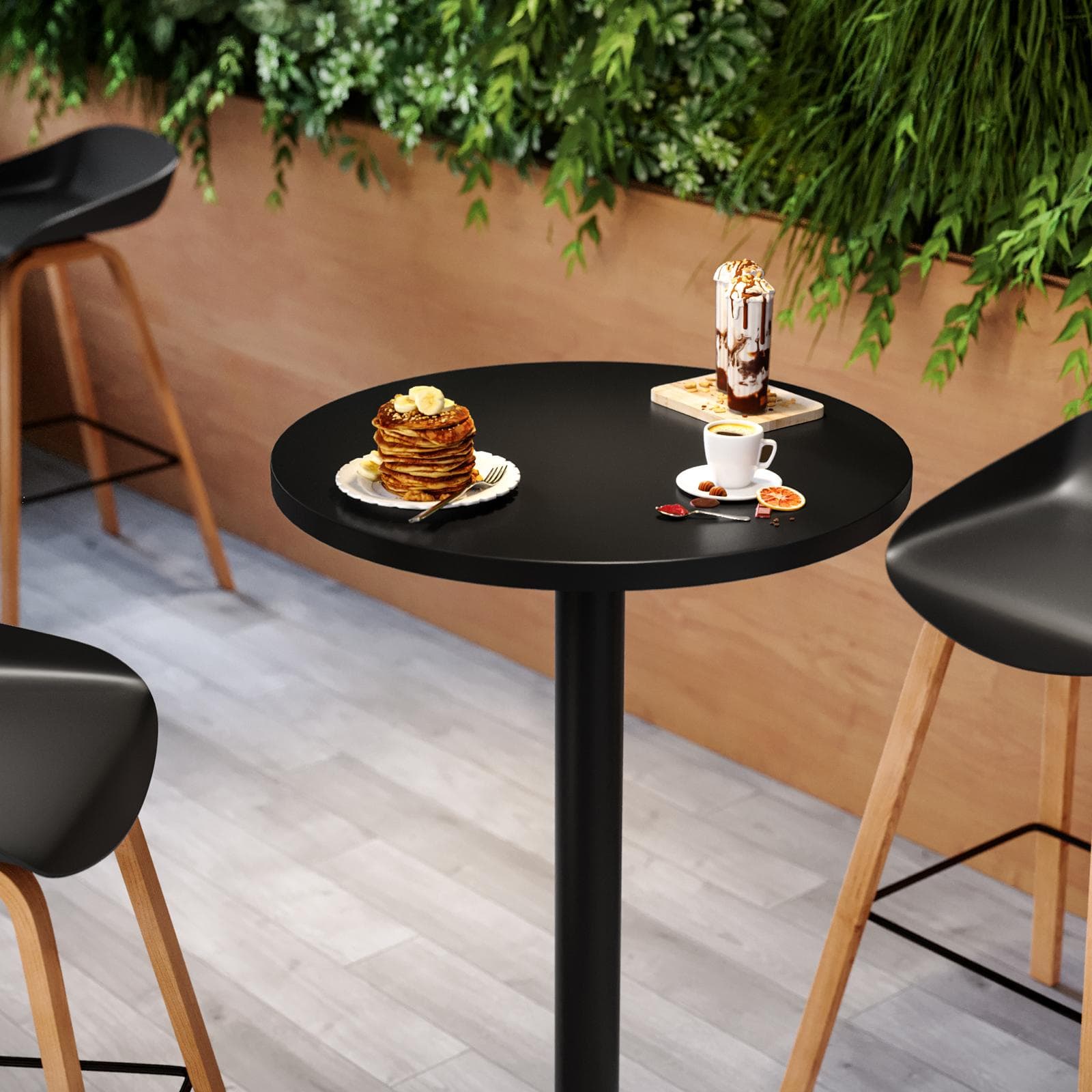 Tavolo alto rotondo 60 cm top nero con struttura in metallo nero - Caio