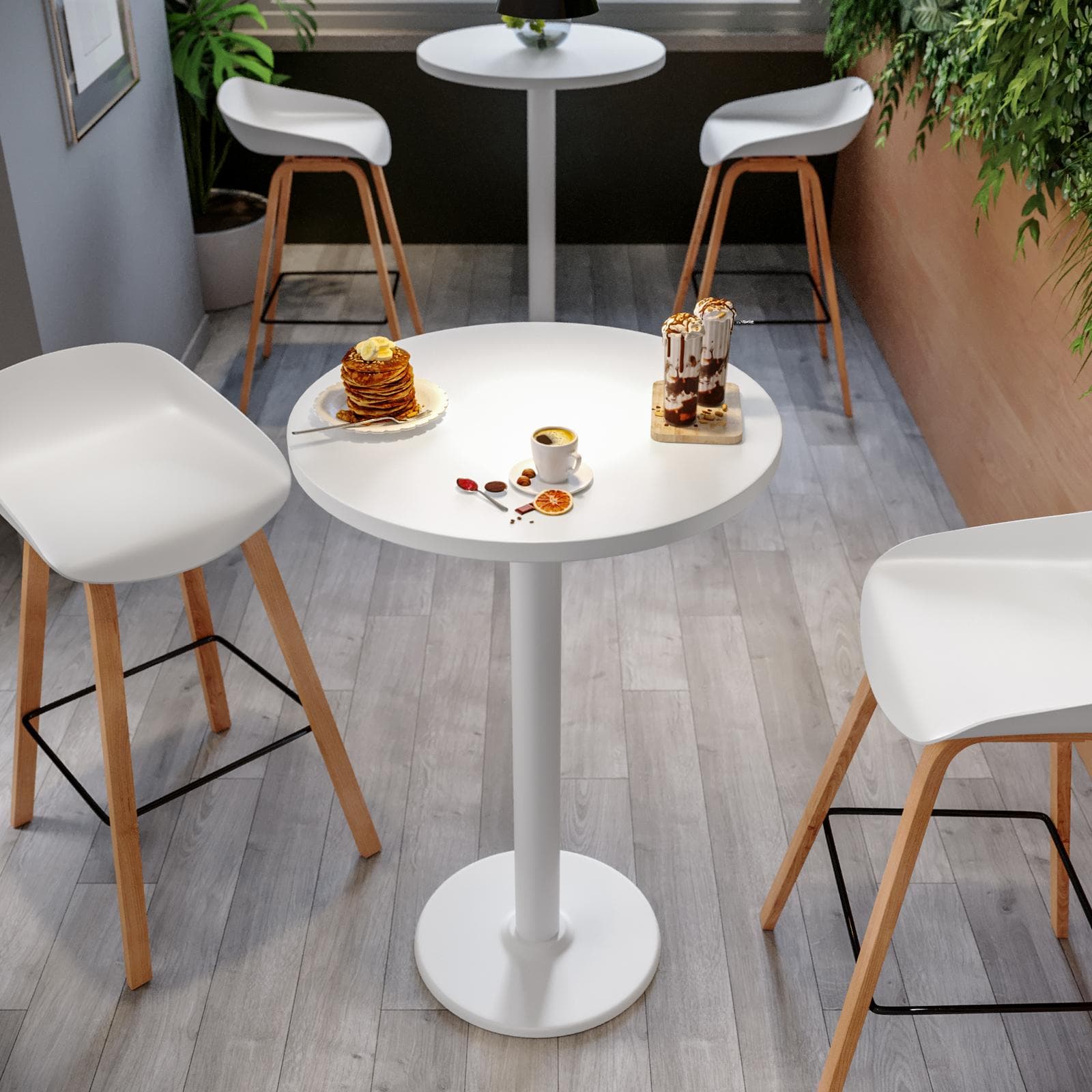 Tavolo alto rotondo 70 cm top bianco con struttura in metallo bianco - Caio