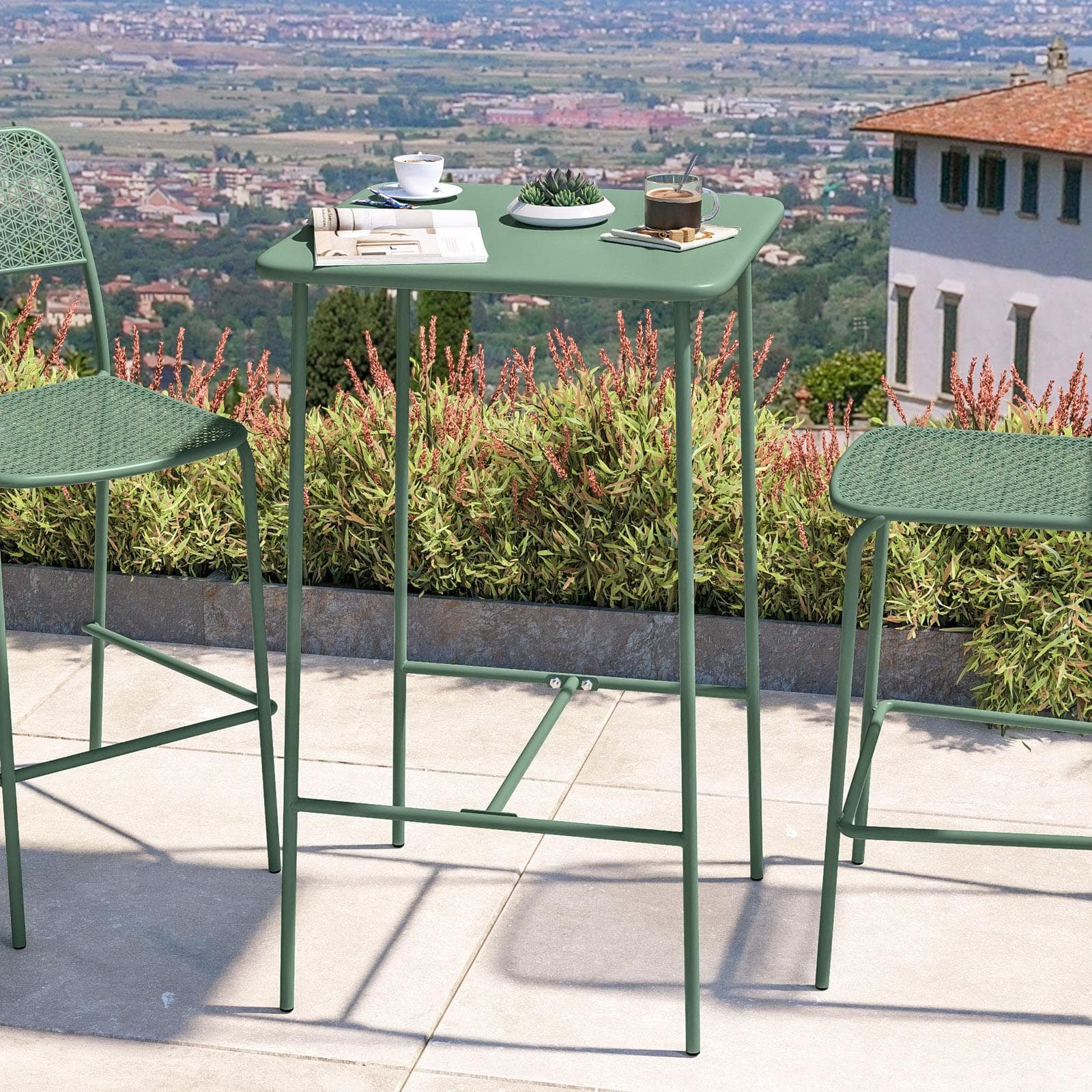 Tavolo alto da esterno 60x60 cm in acciaio verde marino - Faber