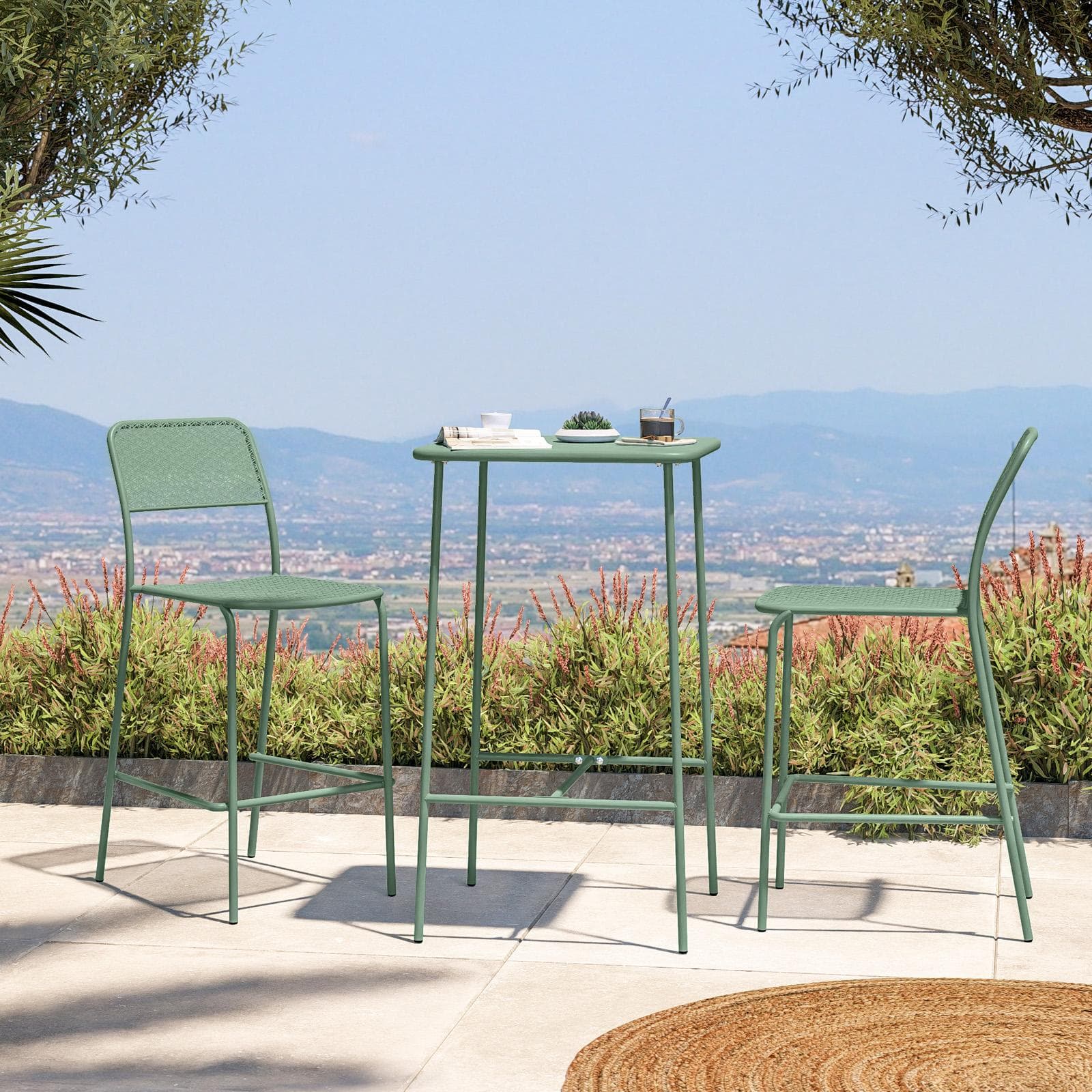 Tavolo alto da esterno 60x60 cm in acciaio verde marino - Faber