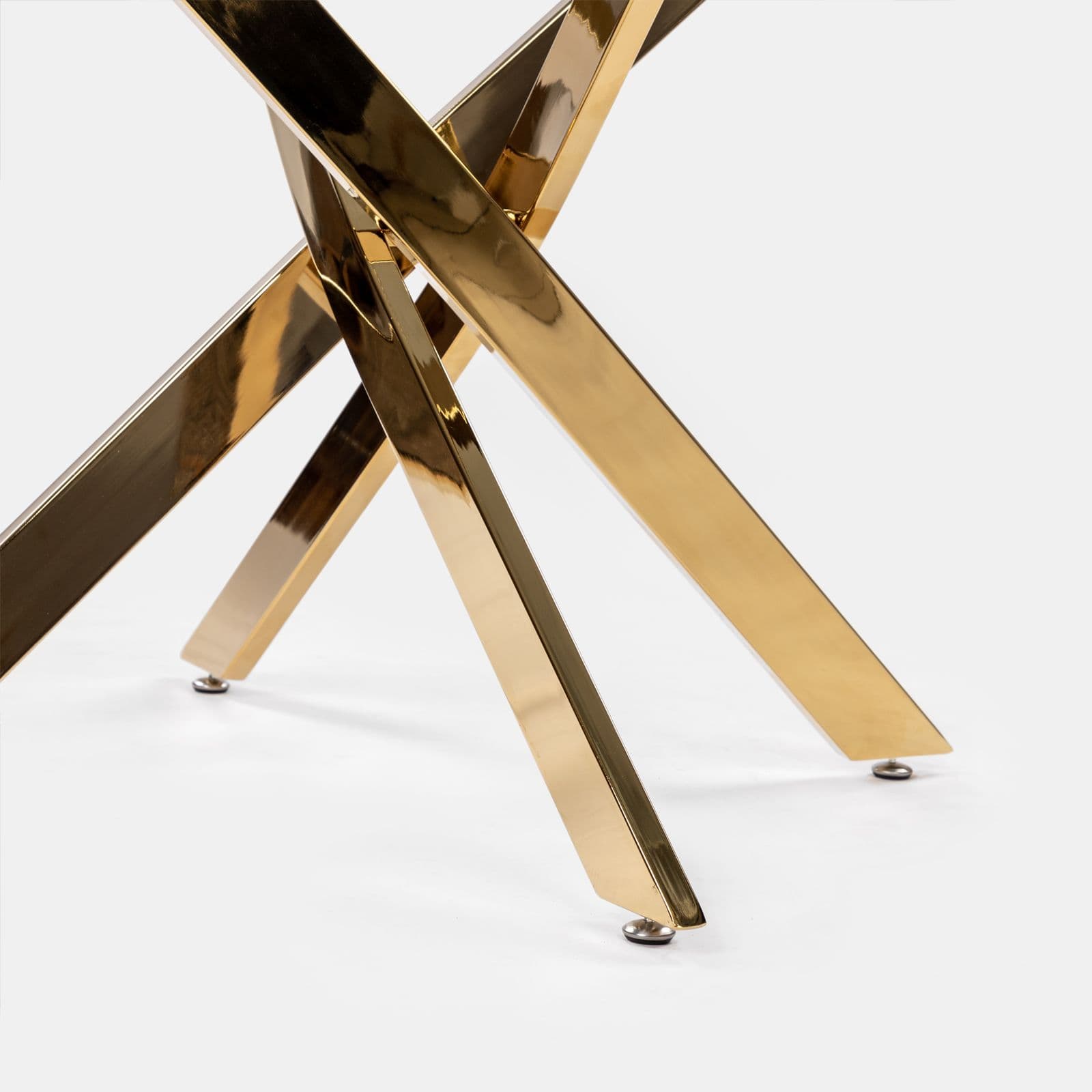 Tavolo da pranzo rotondo 100 cm piano in vetro trasparente 10 mm e gambe incrociate oro - Noel