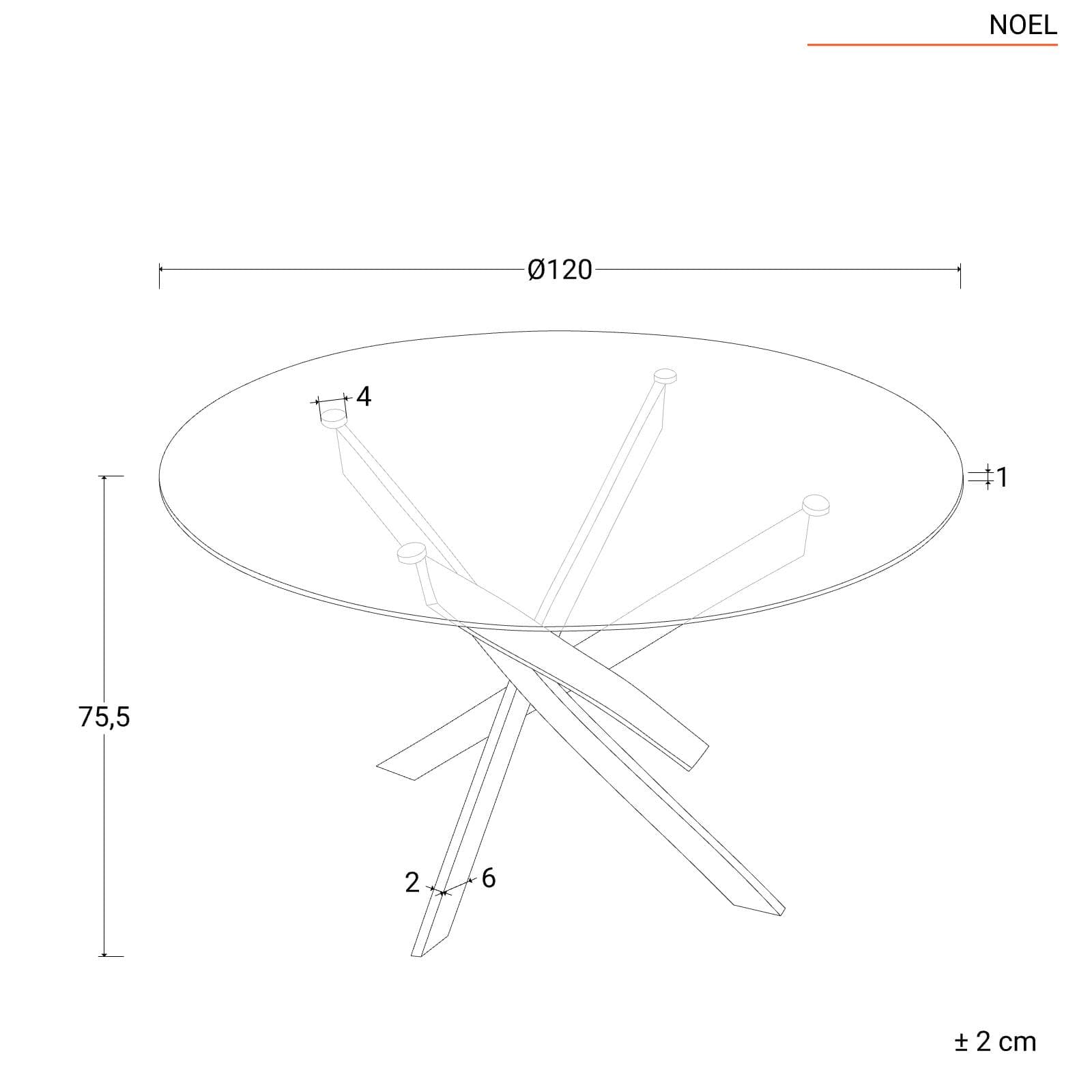 Tavolo da pranzo rotondo 120 cm piano in vetro fumè 10 mm e gambe incrociate oro - Noel