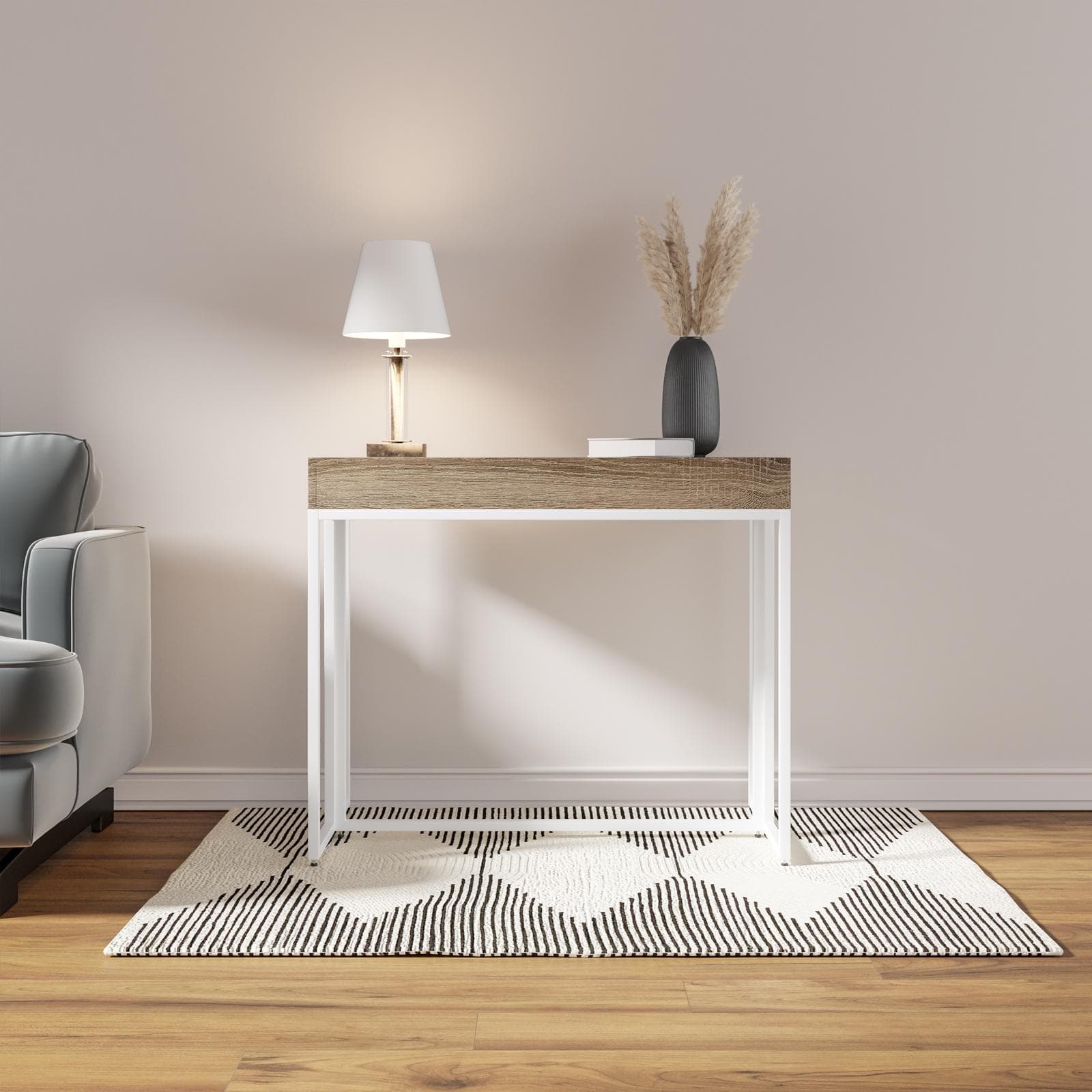Tavolo consolle allungabile 50-185x90 cm con top rovere e gambe bianche - Breeze