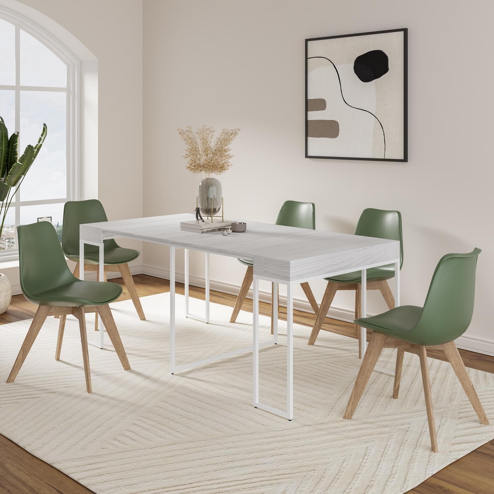 Tavolo consolle allungabile 50-185x90 cm con top in legno e struttura in metallo bianco - Breeze