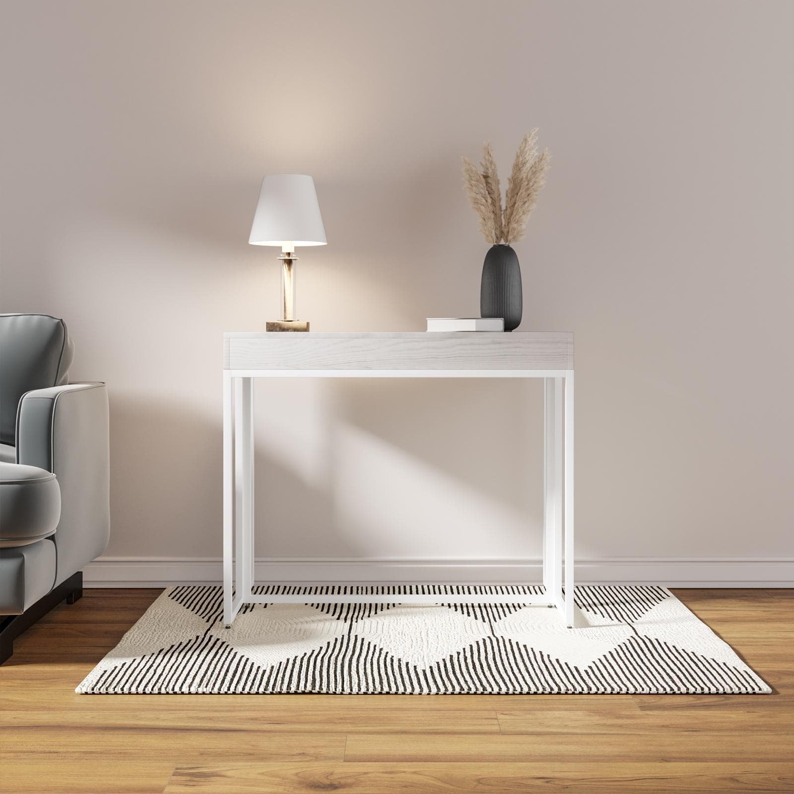 Tavolo consolle allungabile 50-185x90 cm con top in legno e struttura in metallo bianco - Breeze