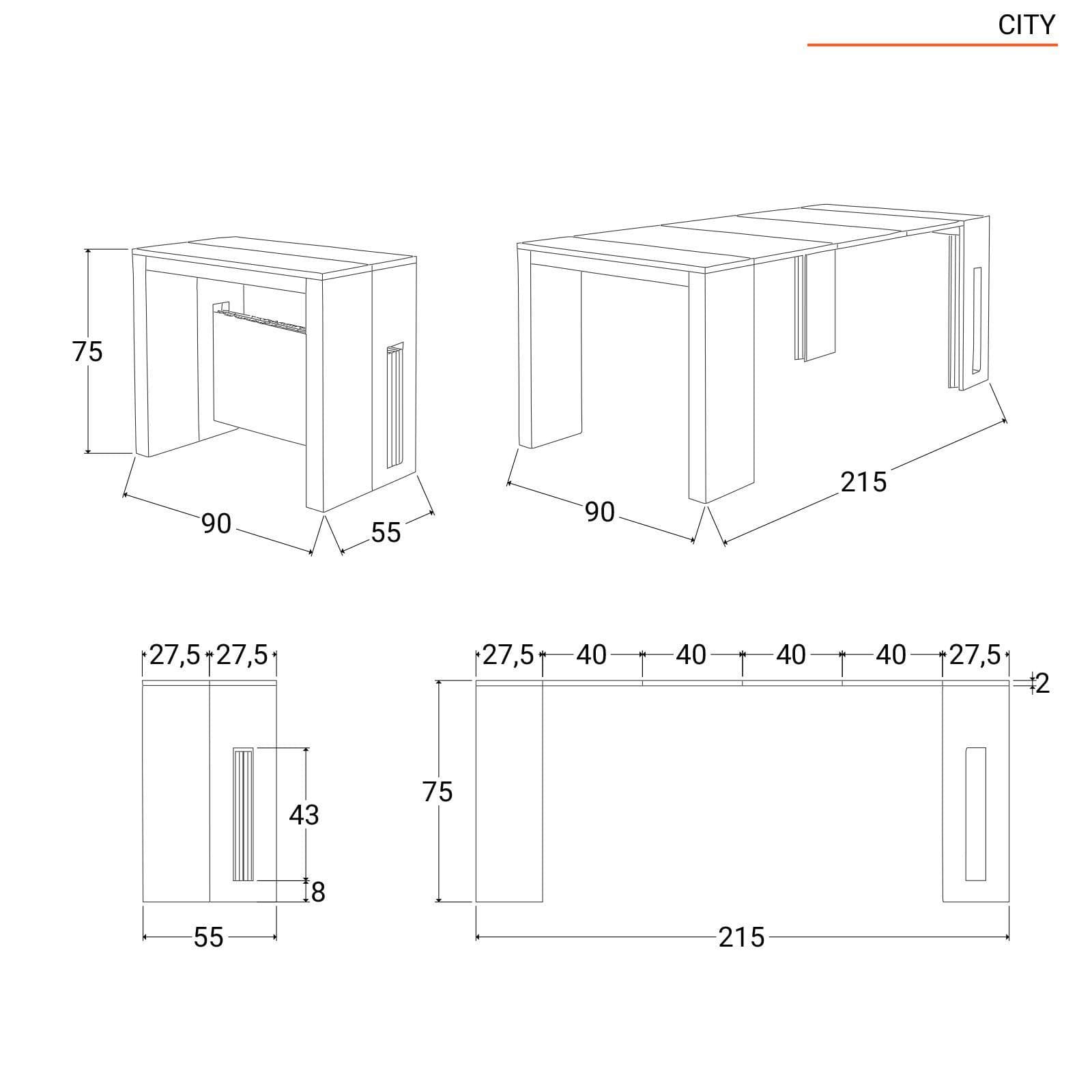 Tavolo consolle allungabile salvaspazio 55-215x90 cm legno scuro - City