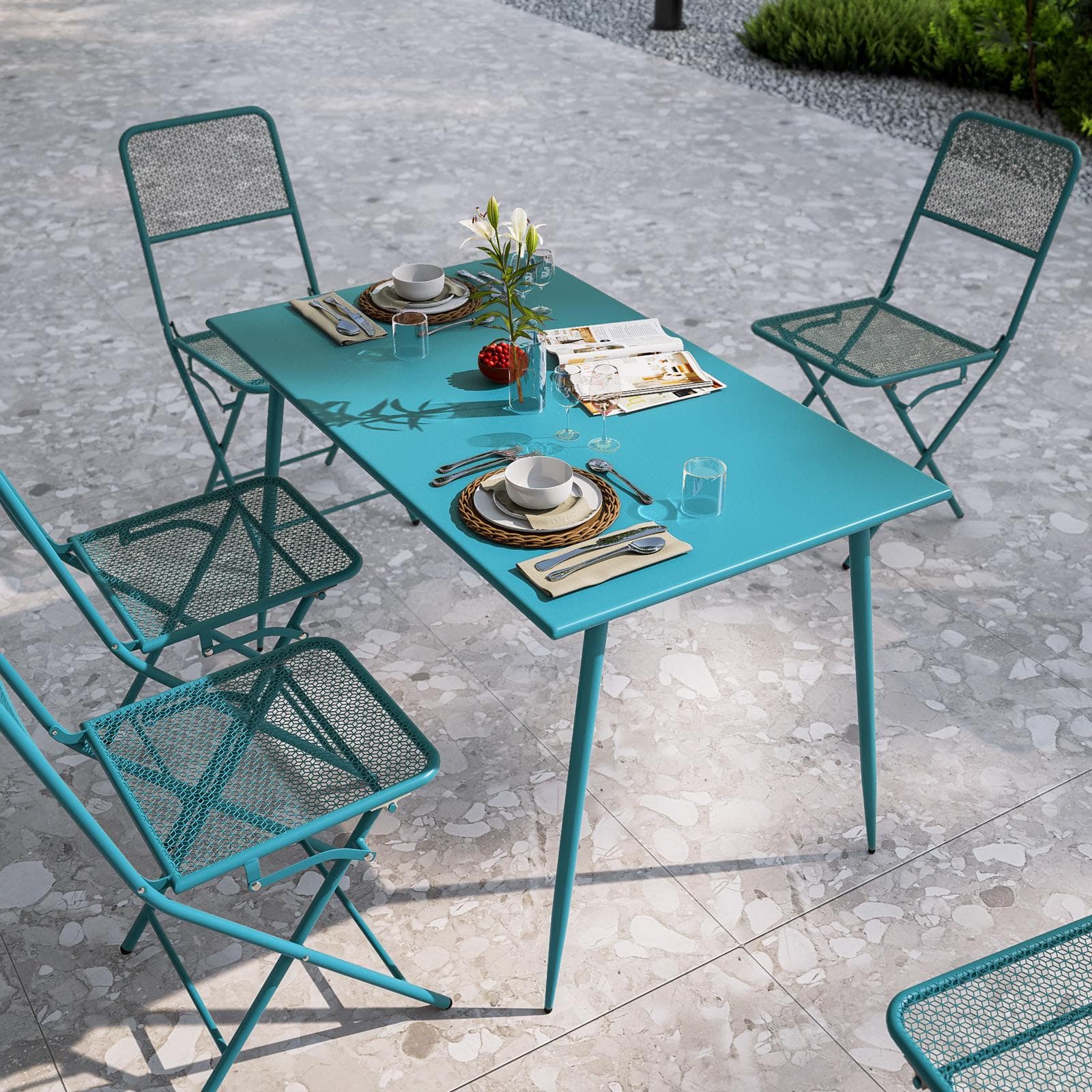 Tavolo da esterno 120x70 cm in acciaio blu maldive - Faber