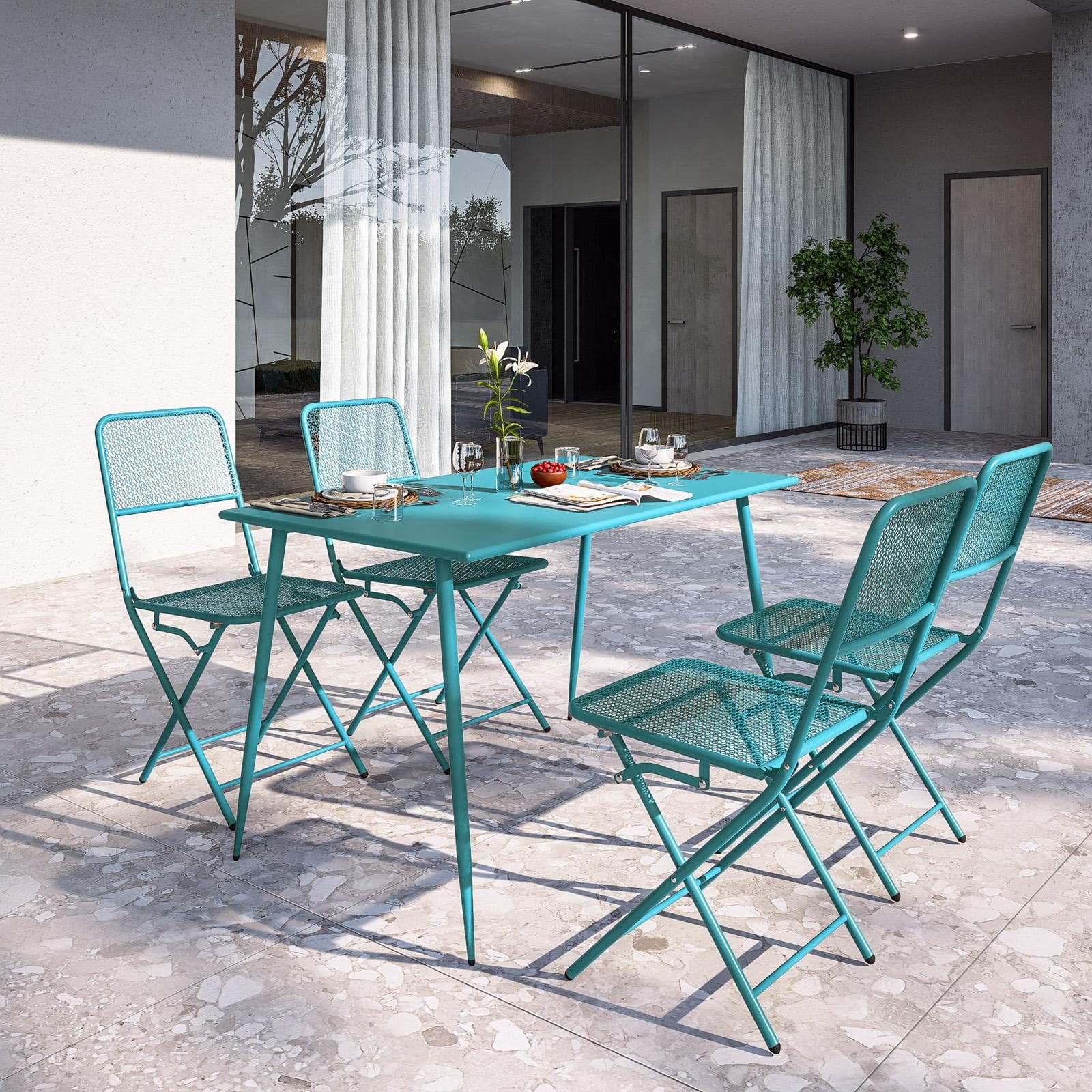 Tavolo da esterno 120x70 cm in acciaio blu maldive - Faber