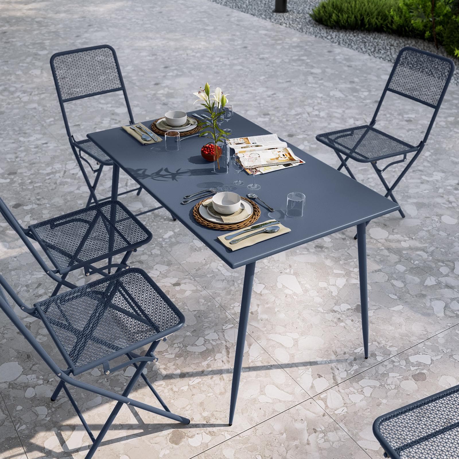 Tavolo da esterno 120x70 cm in acciaio blu oceano - Faber