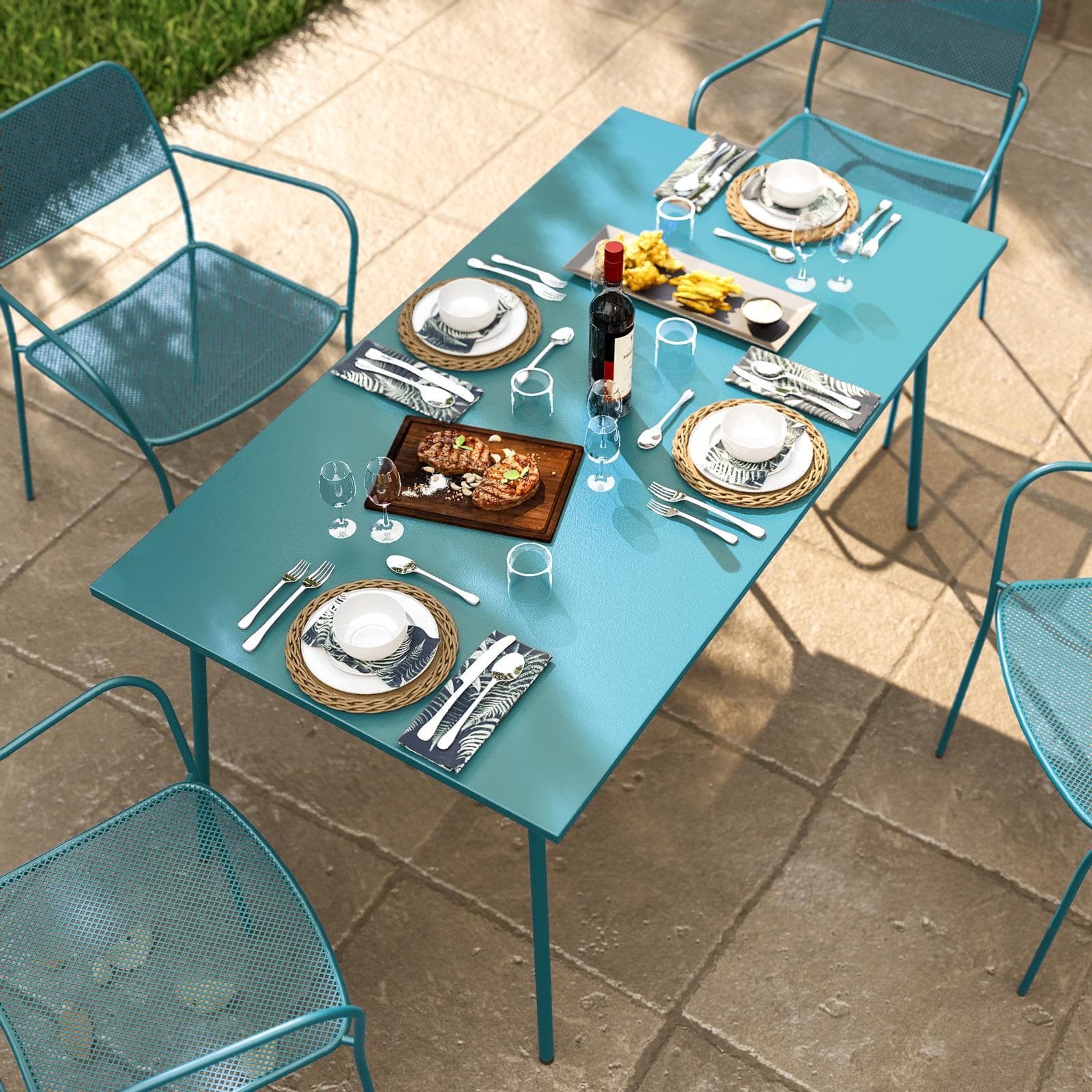 Tavolo da esterno 150x80 cm in acciaio blu maldive - Faber