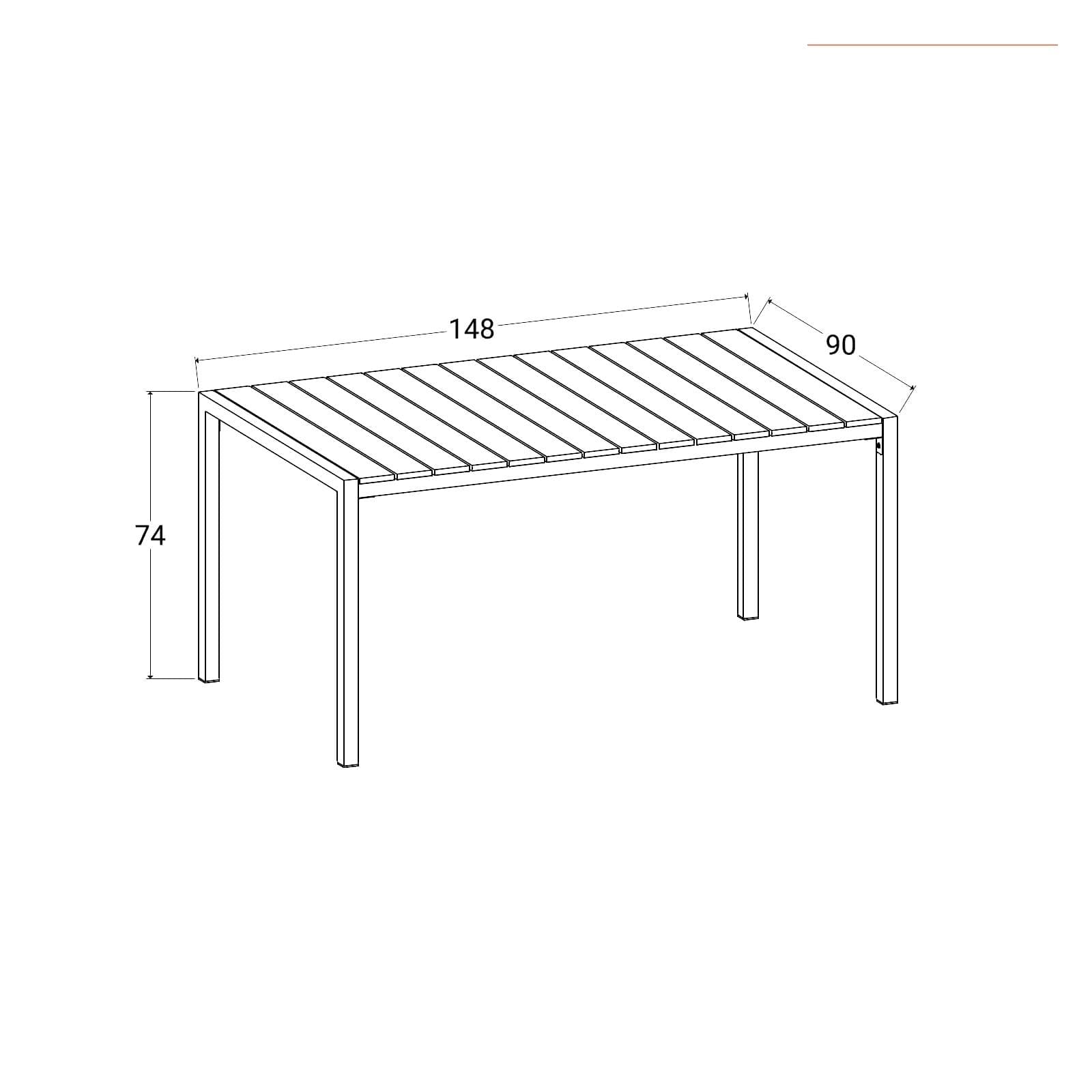Tavolo da esterno 150x90 cm in acciaio bianco con top effetto legno - Chrysler