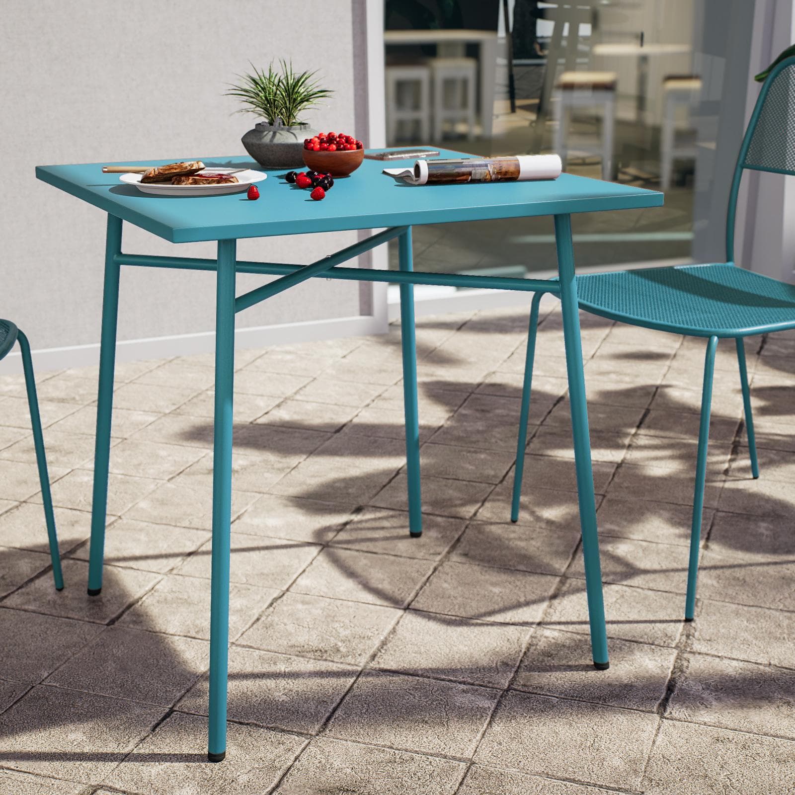 Tavolo da esterno 70x70 cm in acciaio blu maldive - Faber