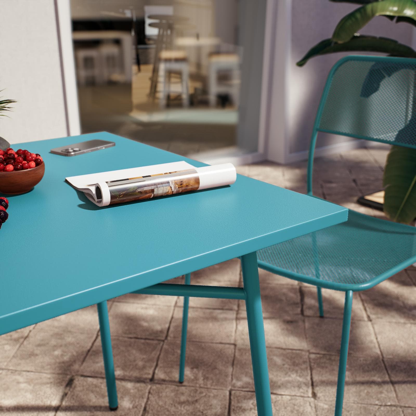 Tavolo da esterno 70x70 cm in acciaio blu maldive - Faber