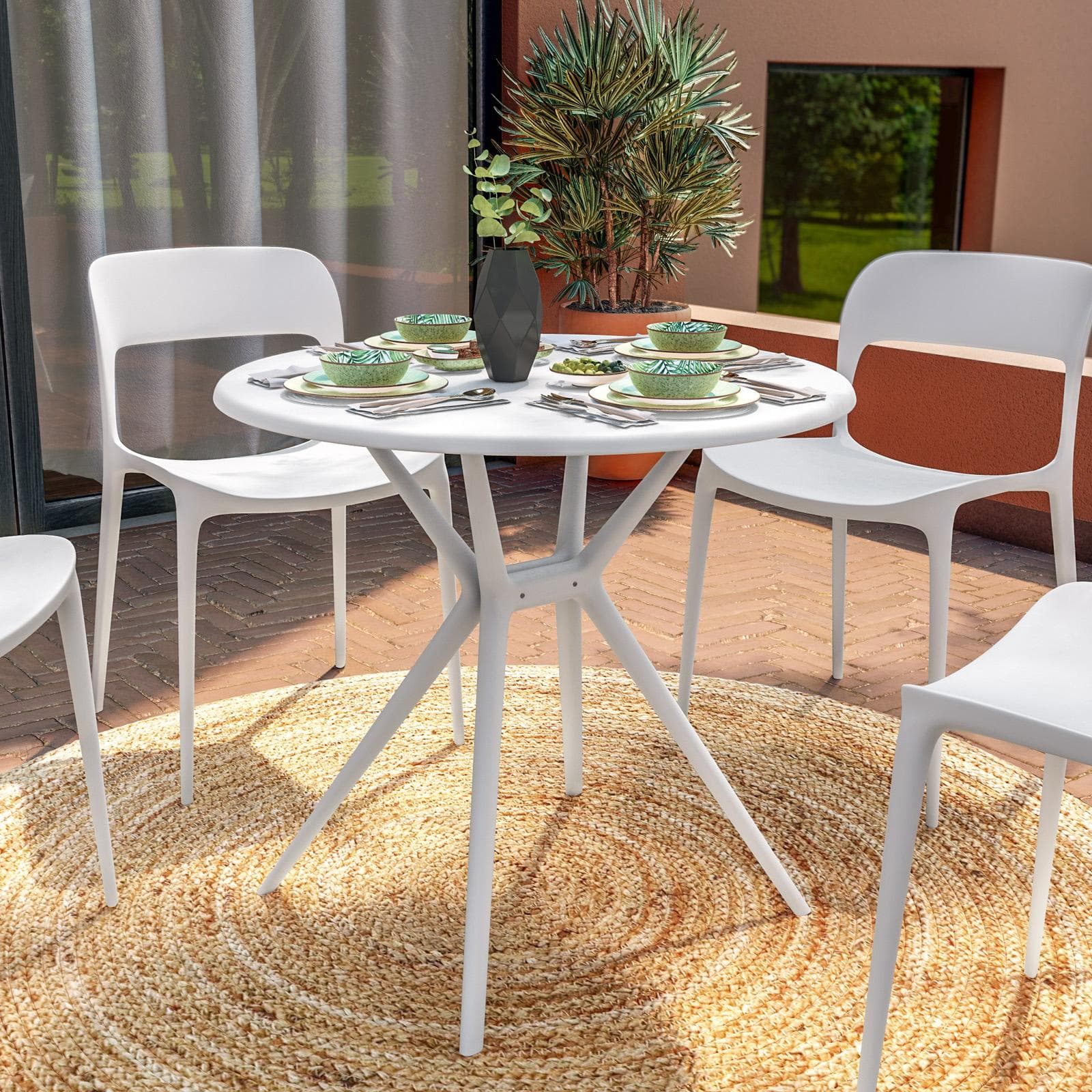 Tavolo da giardino rotondo 80 cm in polipropilene bianco - Barton
