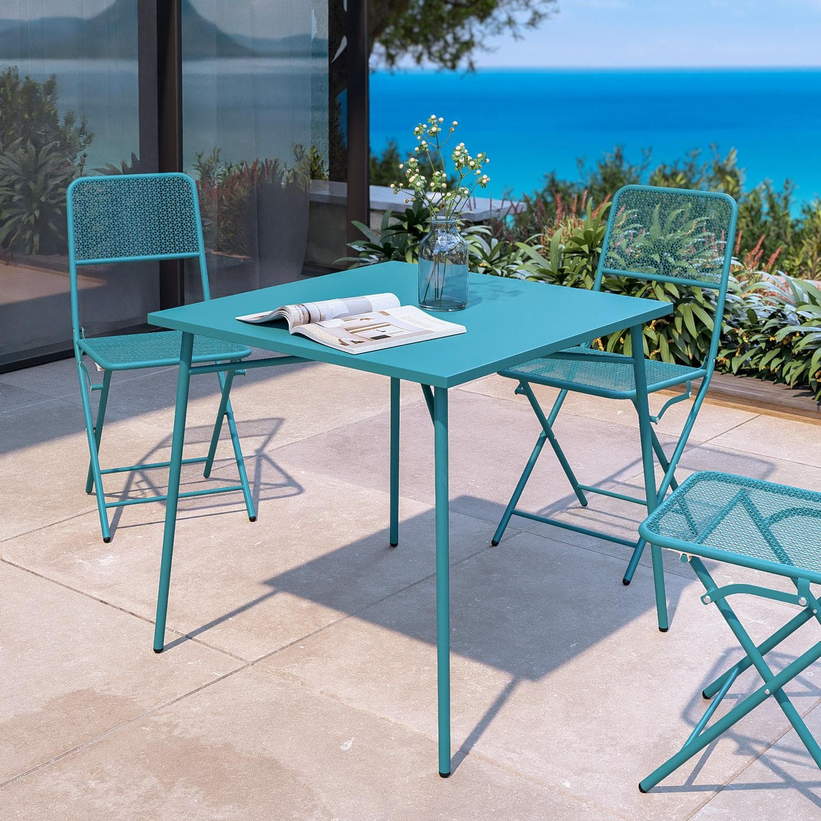 Tavolo da esterno 80x80 cm in acciaio blu maldive - Faber