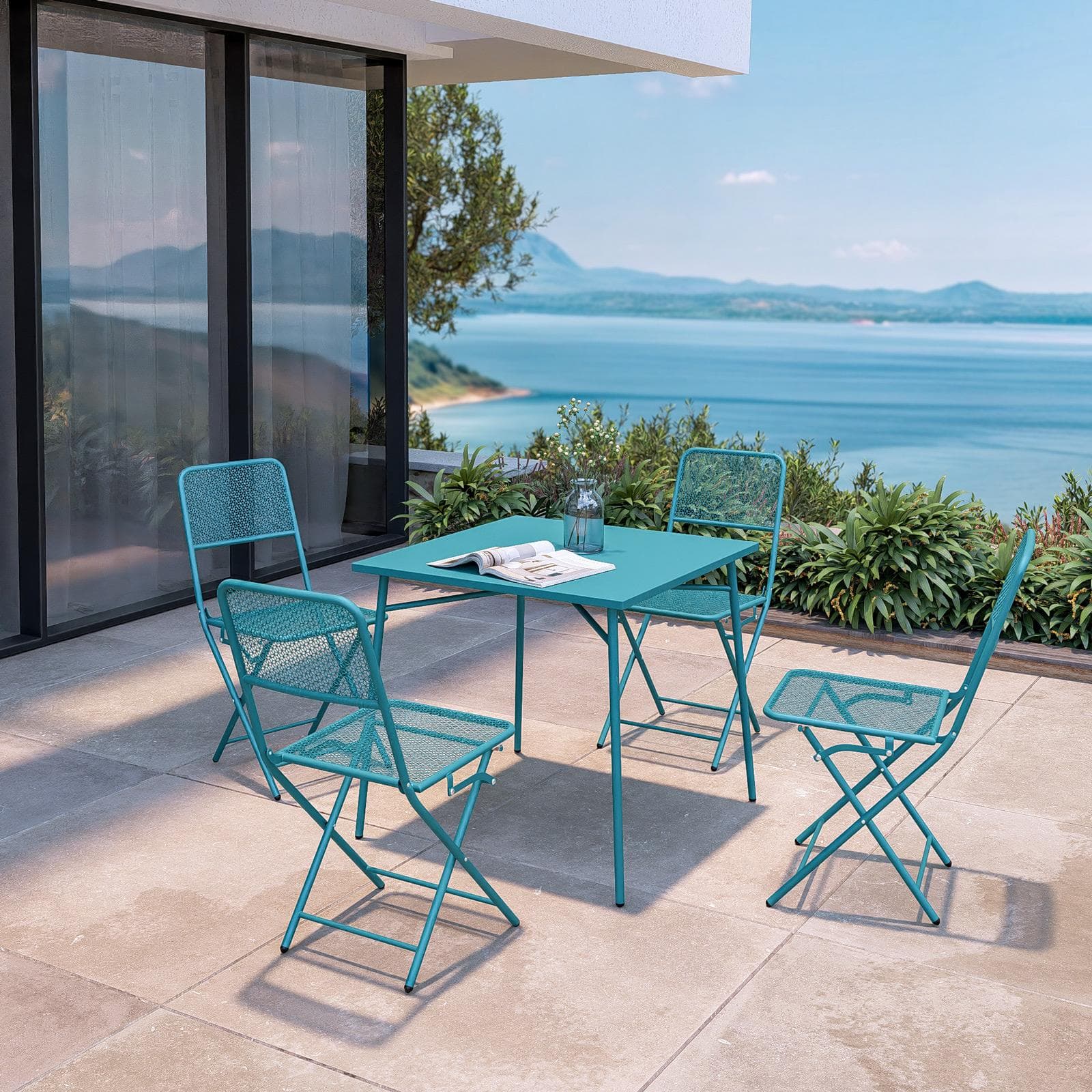 Tavolo da esterno 80x80 cm in acciaio blu maldive - Faber