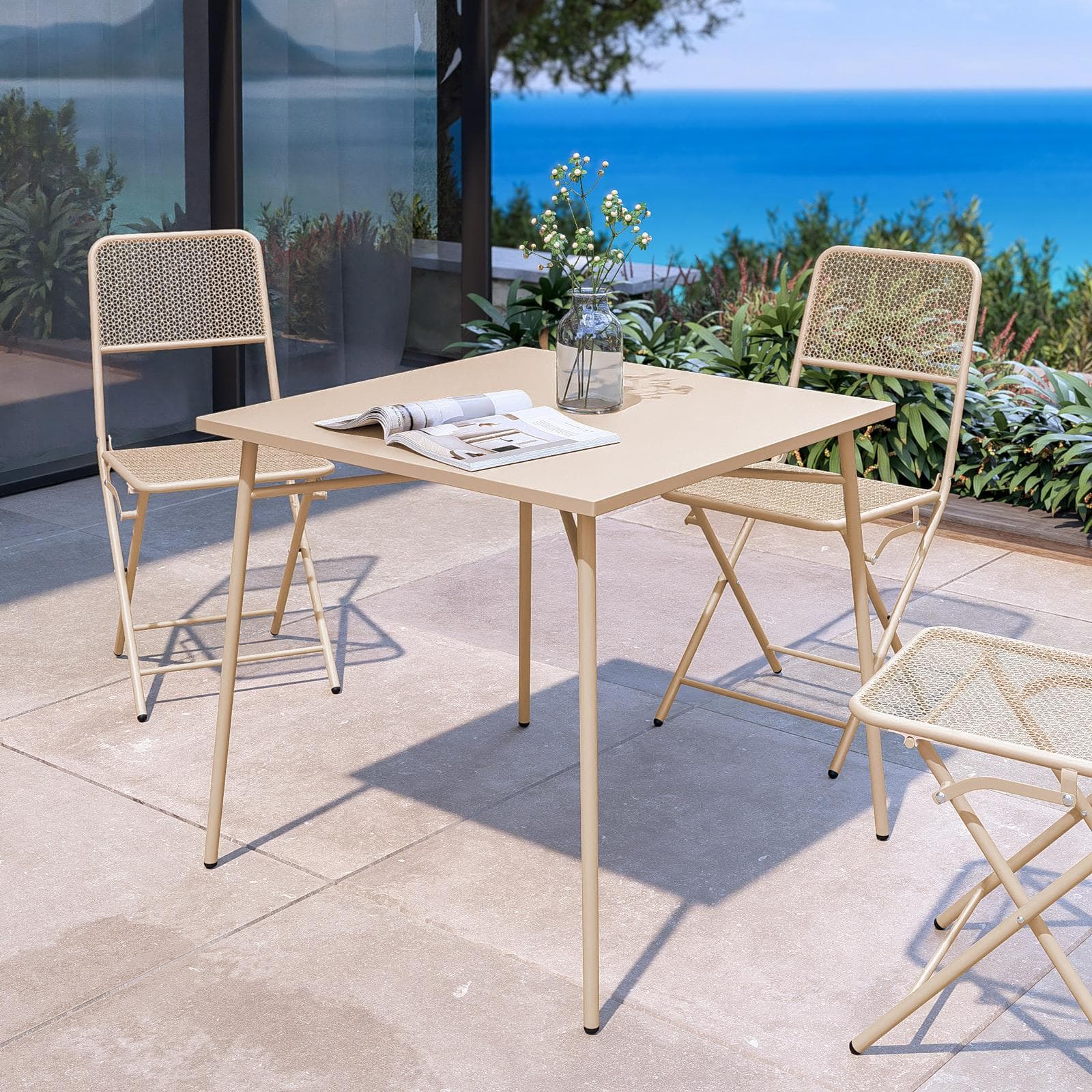 Tavolo da esterno 80x80 cm in acciaio vaniglia - Faber